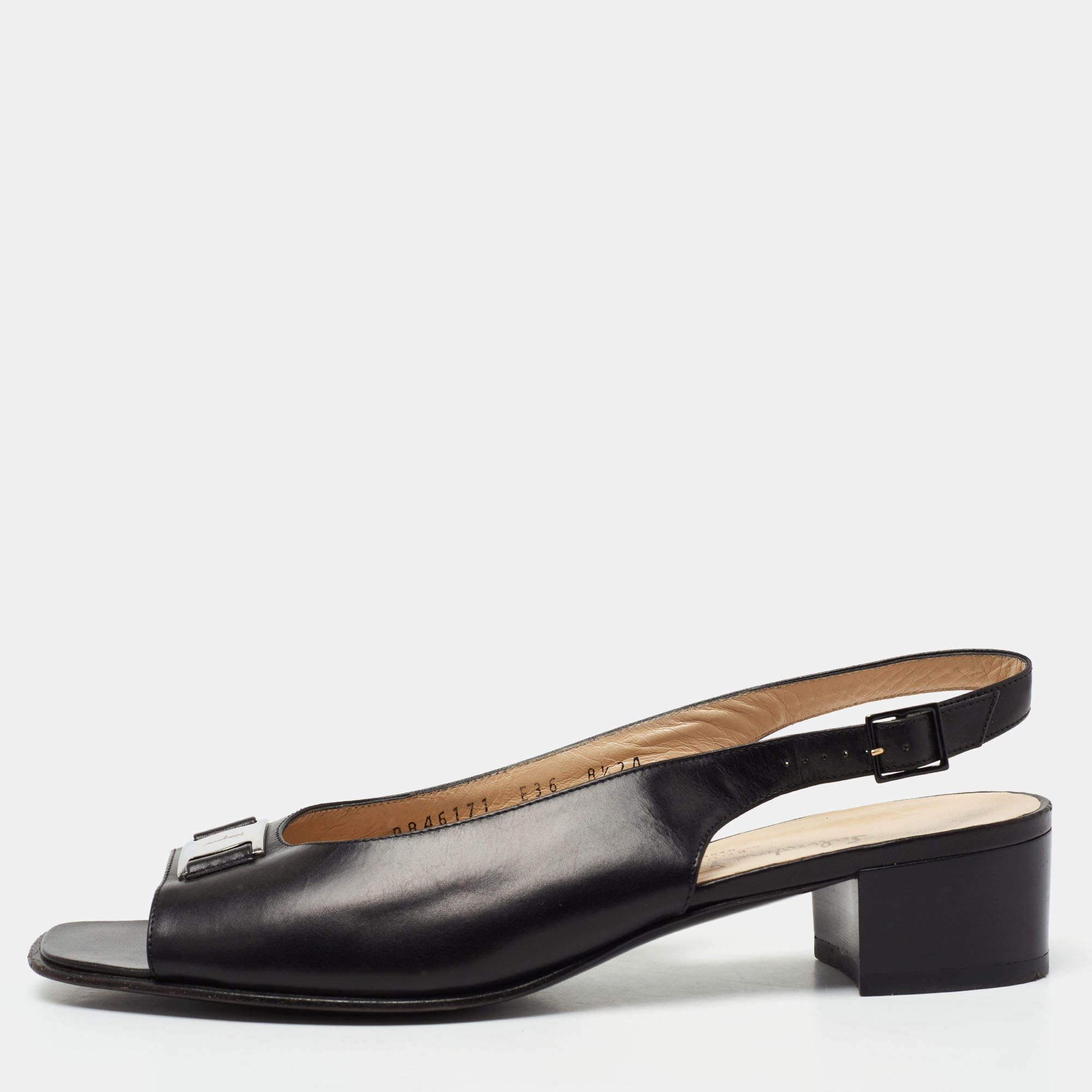 Pre Owned Salvatore Ferragamo Black Leather Open Toe Slingback Sandals Size 39