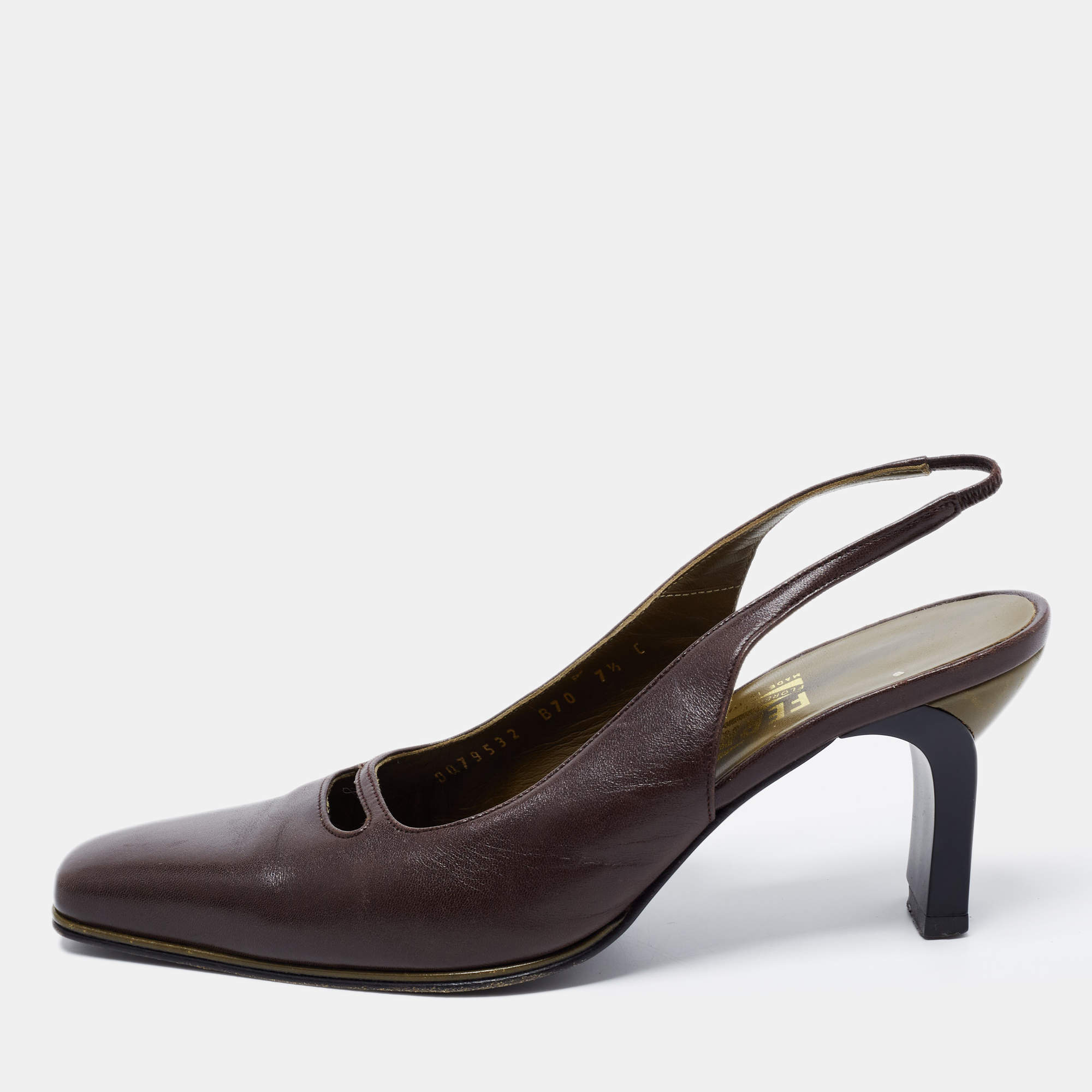 Pre Owned Salvatore Ferragamo Brown Leather Slingback Sandals Size 38