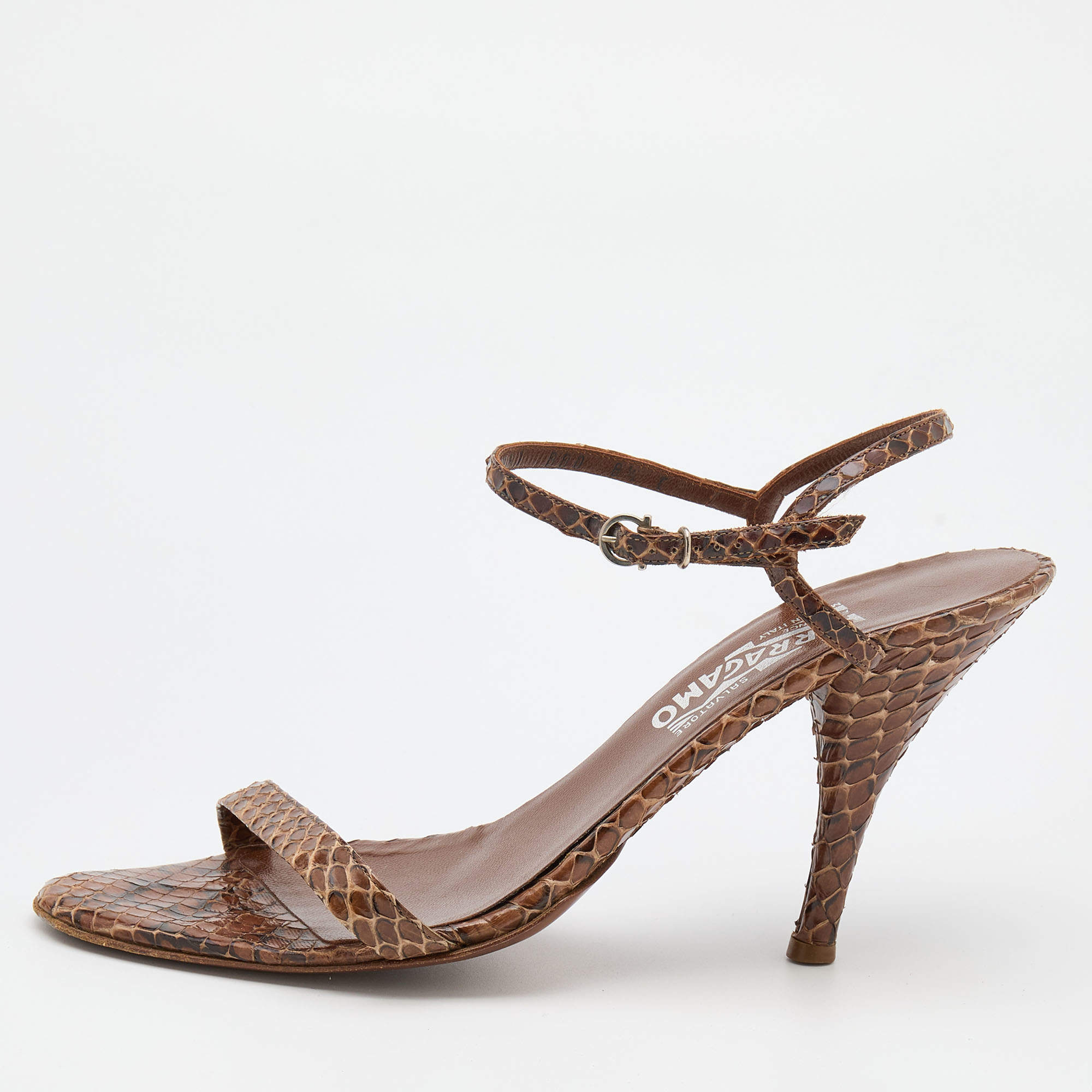 Pre Owned Salvatore Ferragamo Brown Python Ankle Strap Sandals Size 39