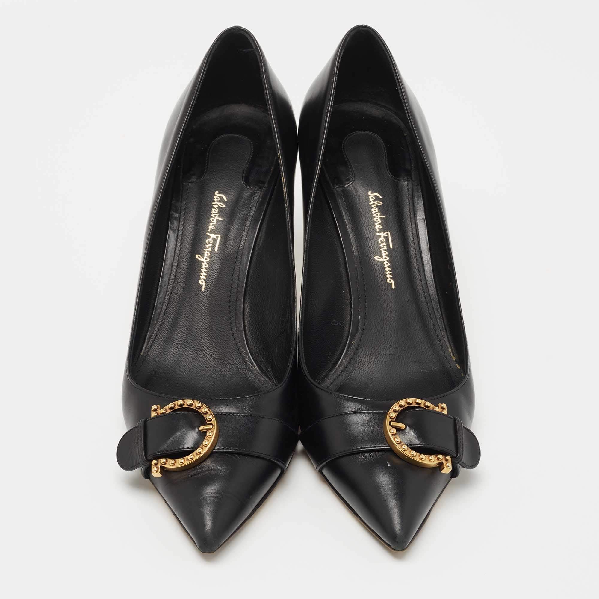 Salvatore Ferragamo Black Leather Pointed Toe Pumps Size 38.5