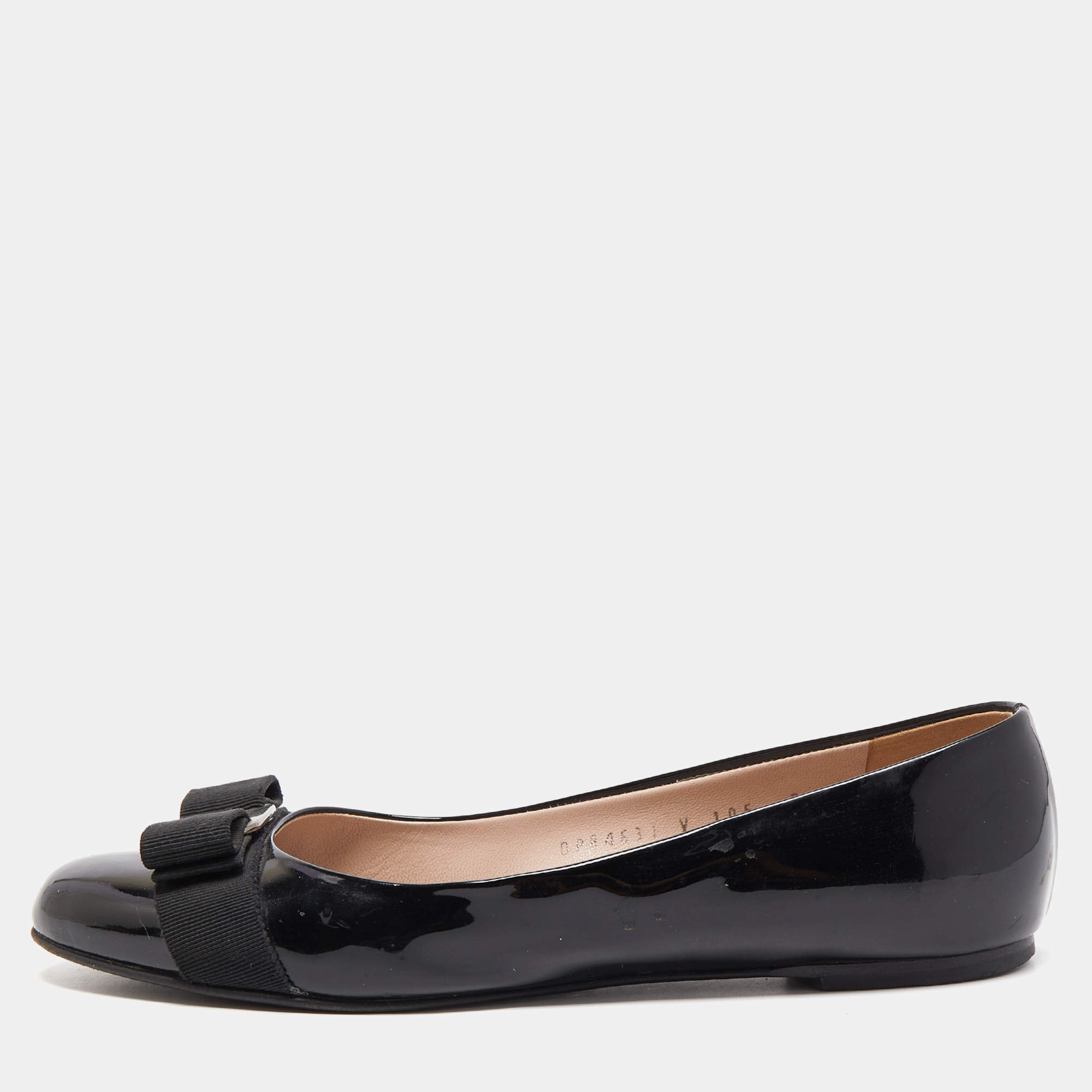 Pre Owned Salvatore Ferragamo Black Patent Leather Varina Ballet Flats Size 38
