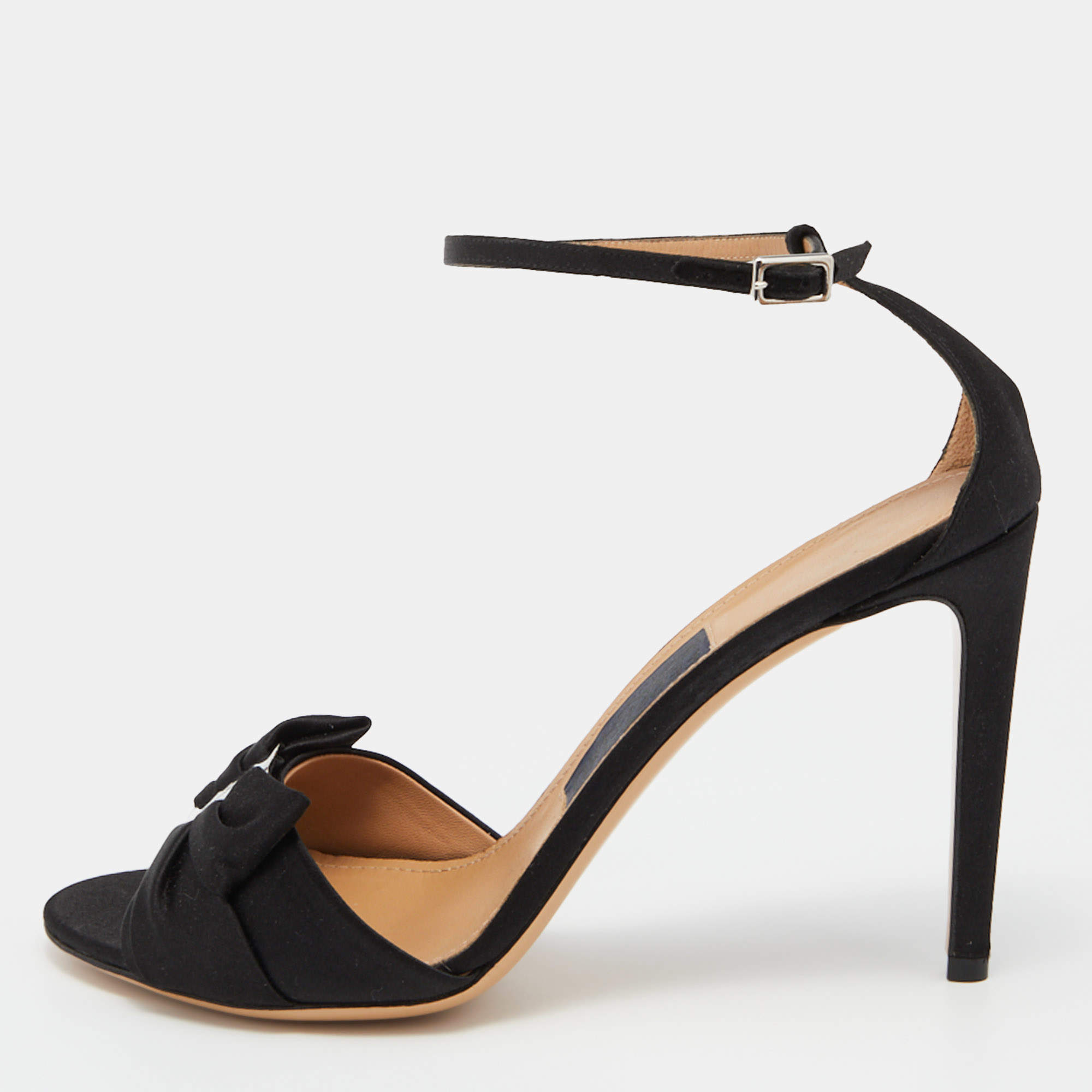 Pre Owned Salvatore Ferragamo Black Satin Prina Sandals Size 41