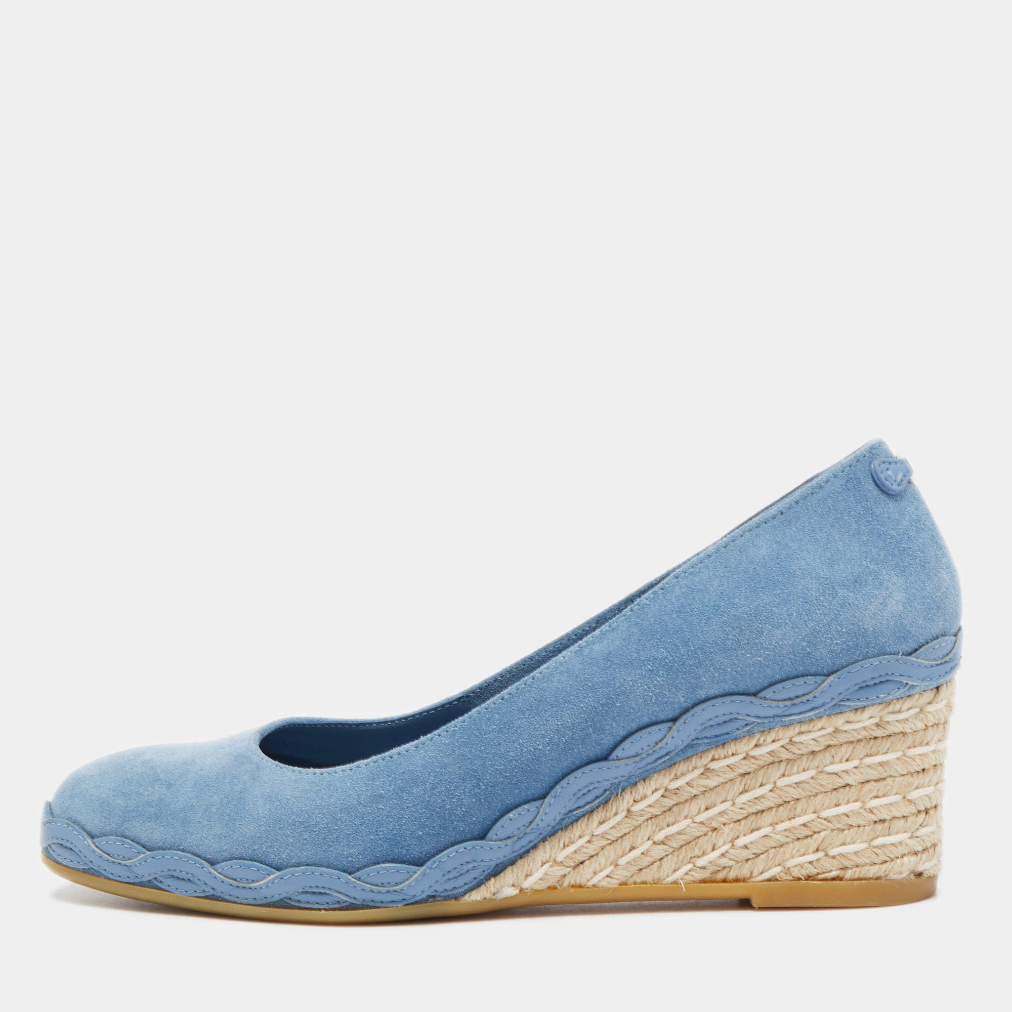 Pre Owned Salvatore Ferragamo Blue Suede Capraia Crosta Espadrille Pumps Size 36