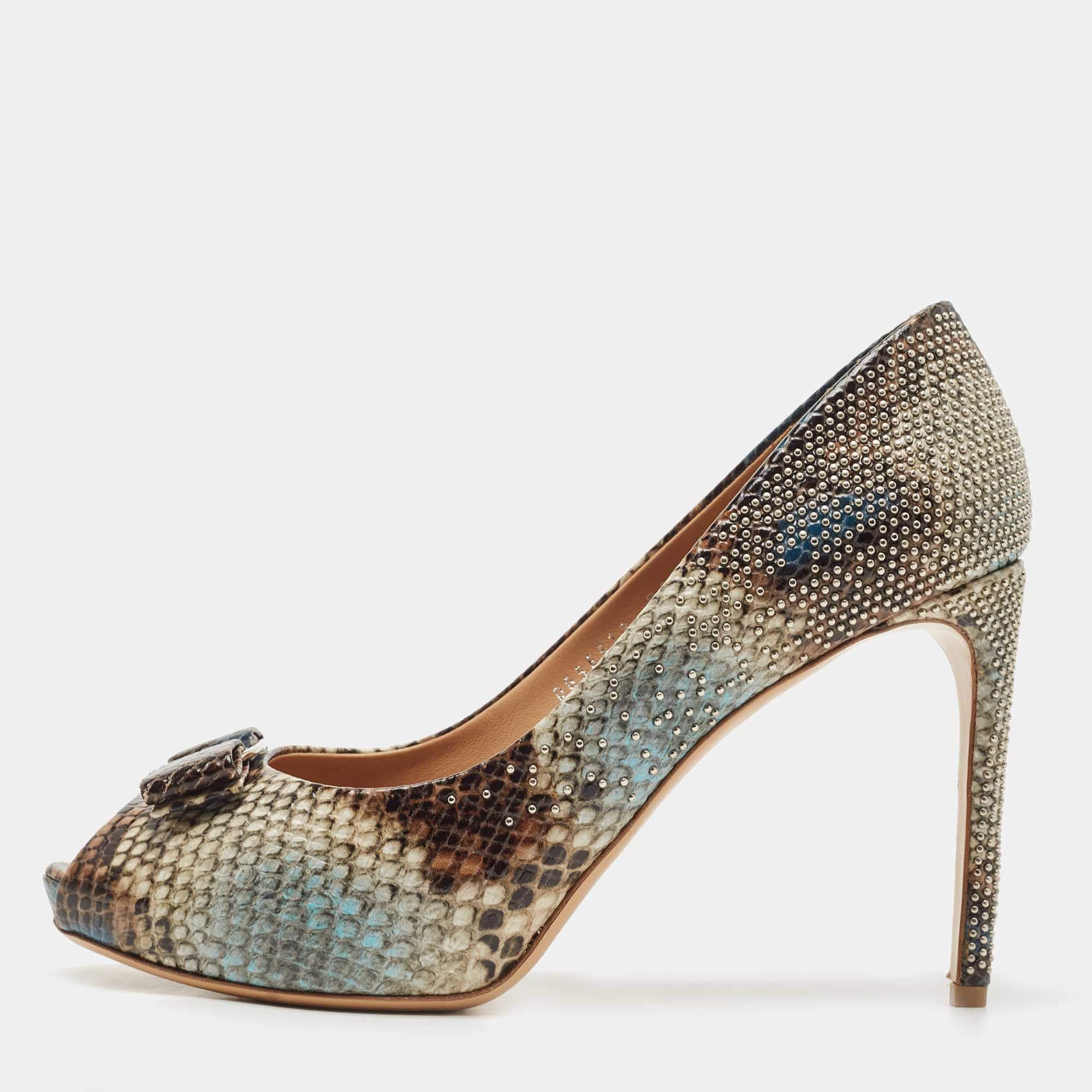 Salvatore Ferragamo Multicolor Python Embossed Leather