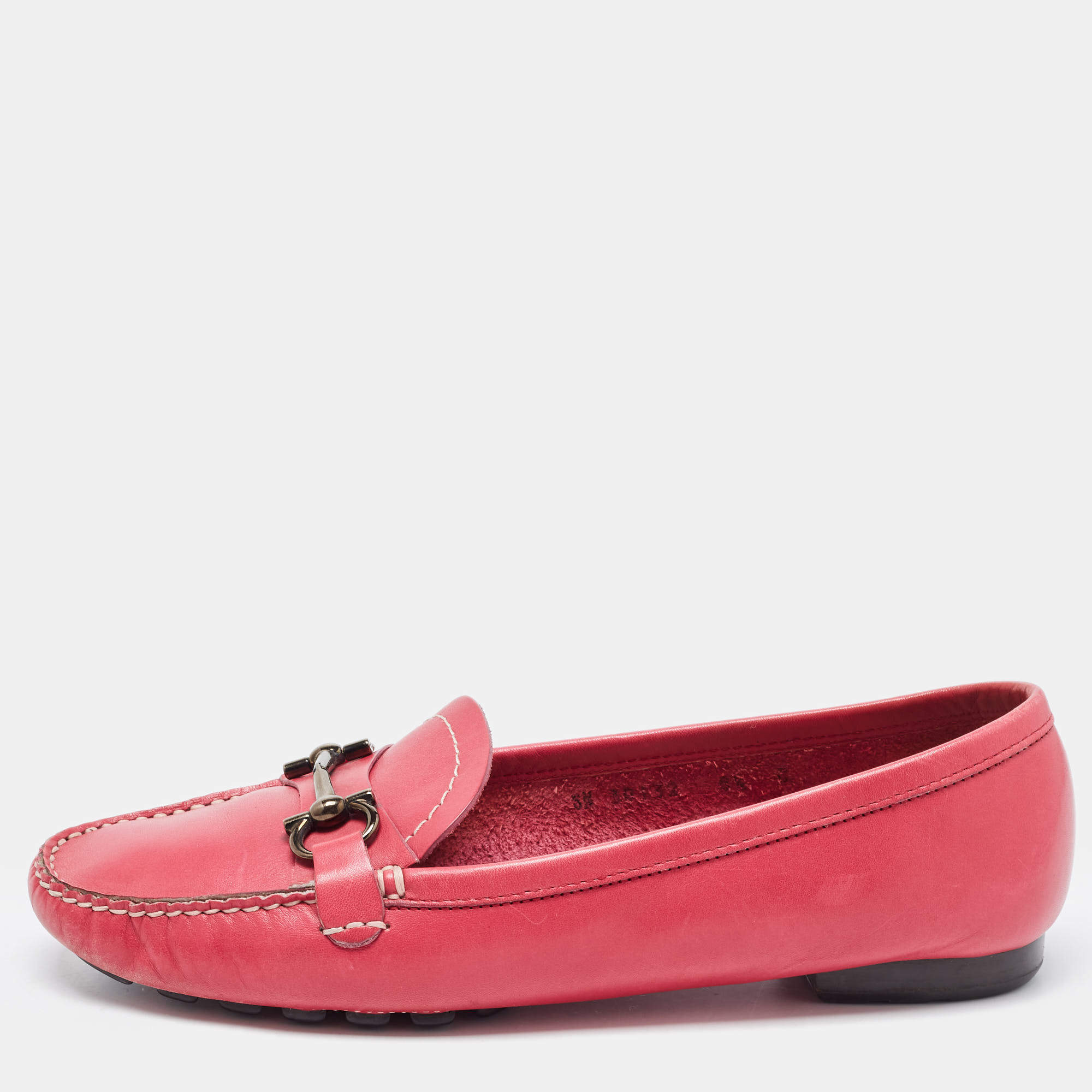 Salvatore Ferragamo Pink Leather Gancini Bit Loafers Size 39