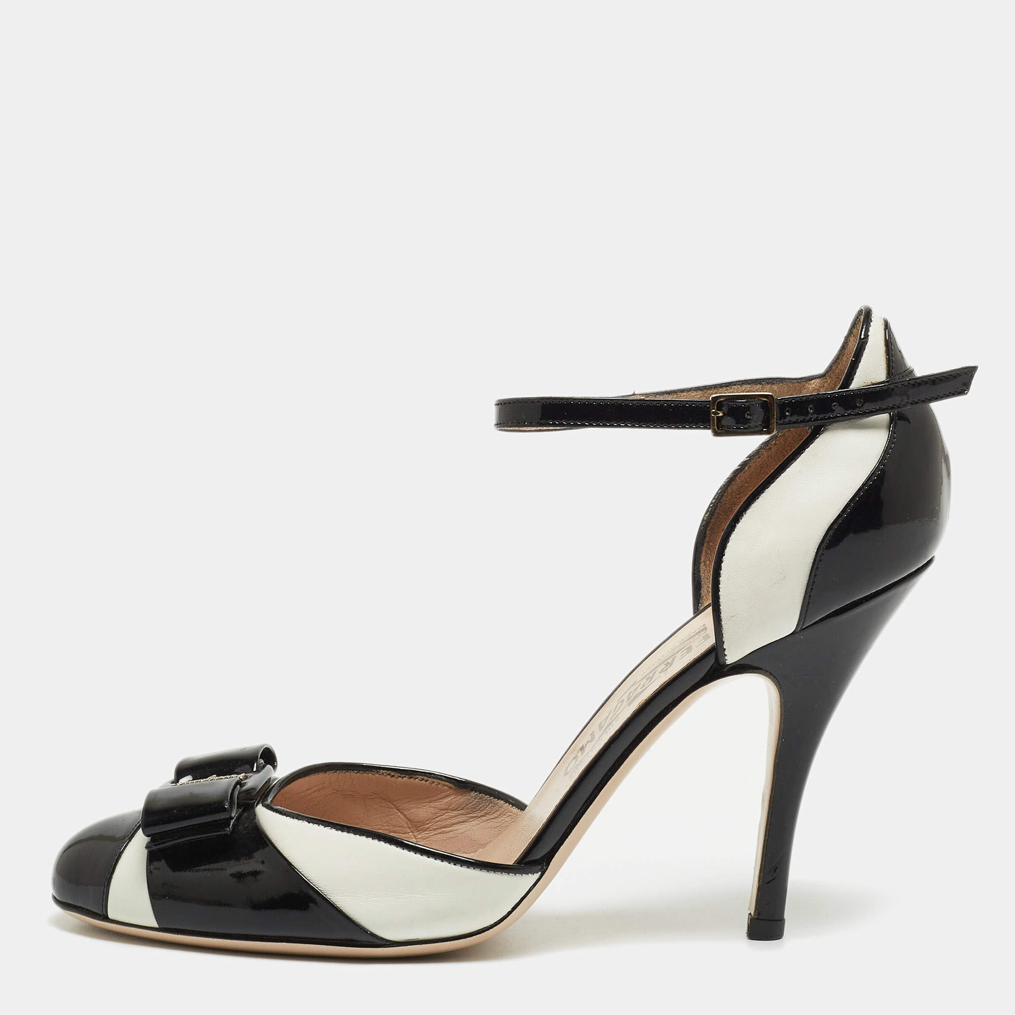 Pre Owned Salvatore Ferragamo Black Patent Leather Vara Bow D'orsay Pumps Size 39