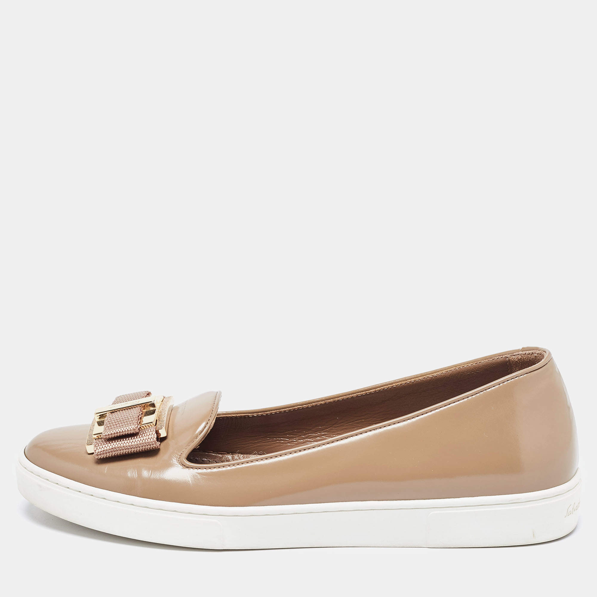 Pre Owned Salvatore Ferragamo Brown Leather Pelagie Ballet Flats Size 36