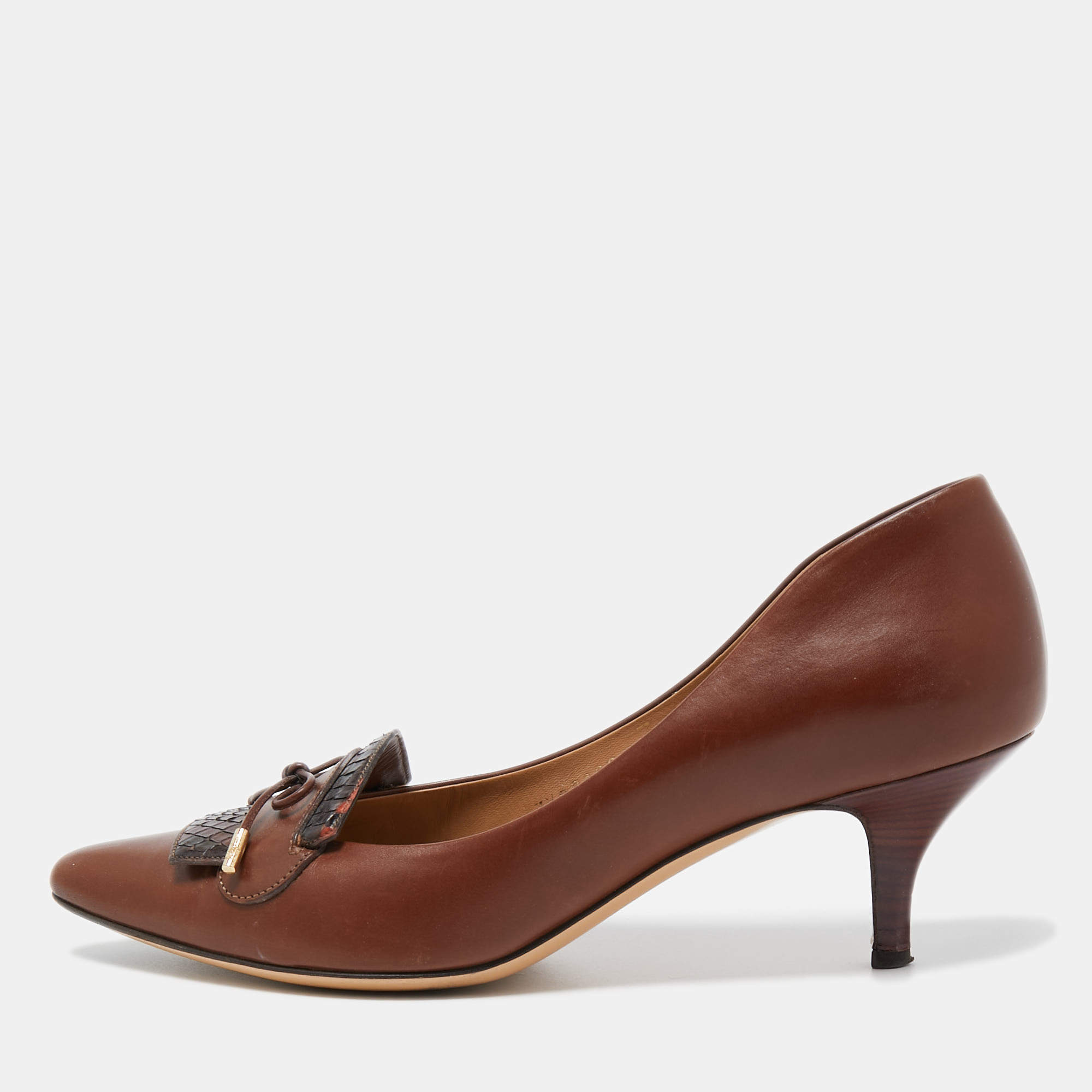 Pre Owned Salvatore Ferragamo Brown Leather Loafers Pumps Size 40 