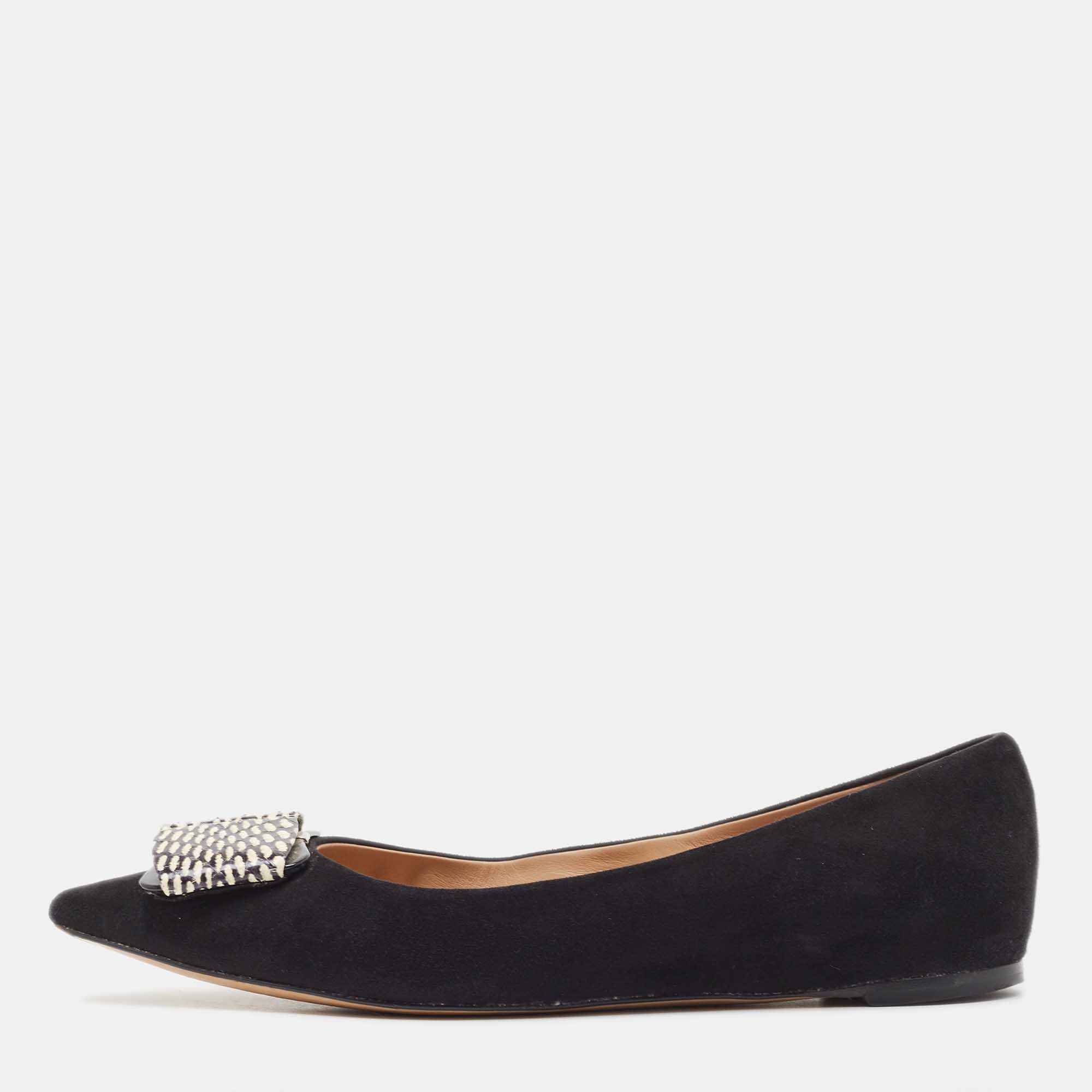 Pre Owned Salvatore Ferragamo Black Suede Suede Ballet Flats Size 38