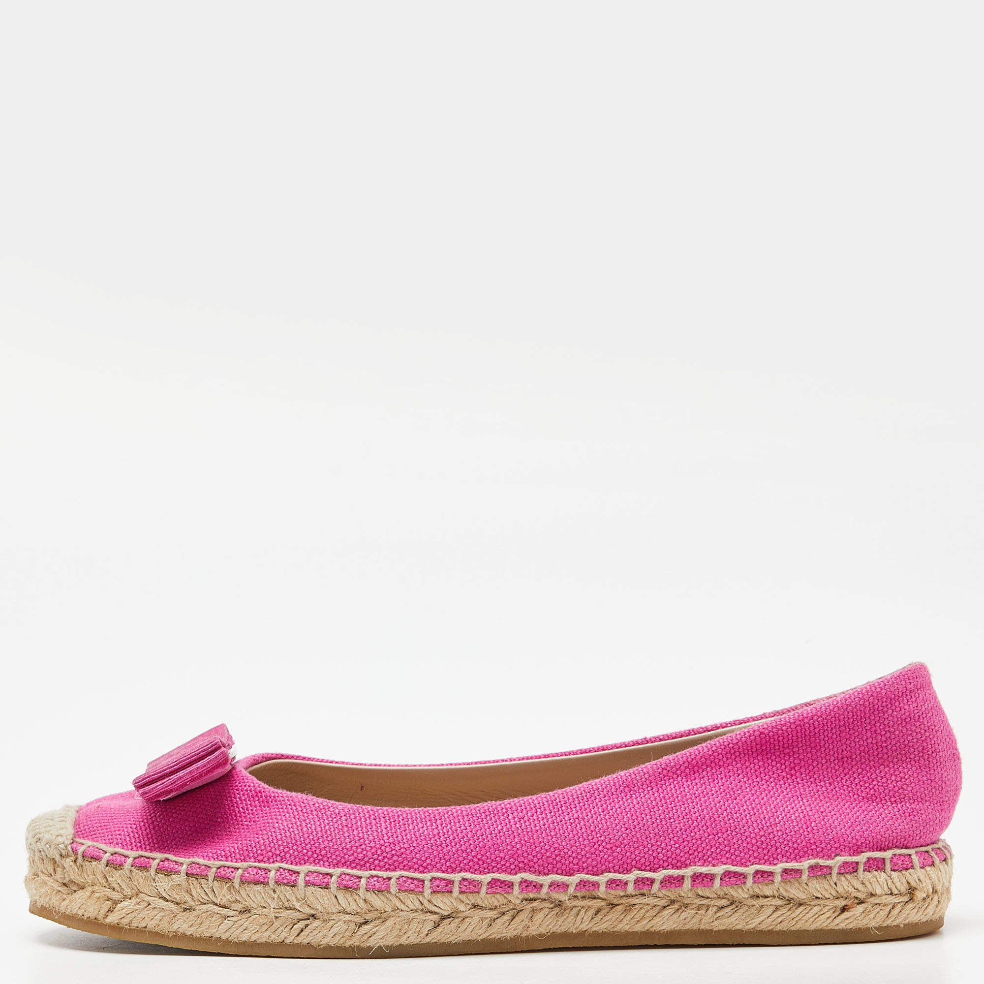 مملوكة مسبقًا Salvatore Ferragamo Pink Canvas Mandy Vara Bow Espadrille Flats Size 37.5