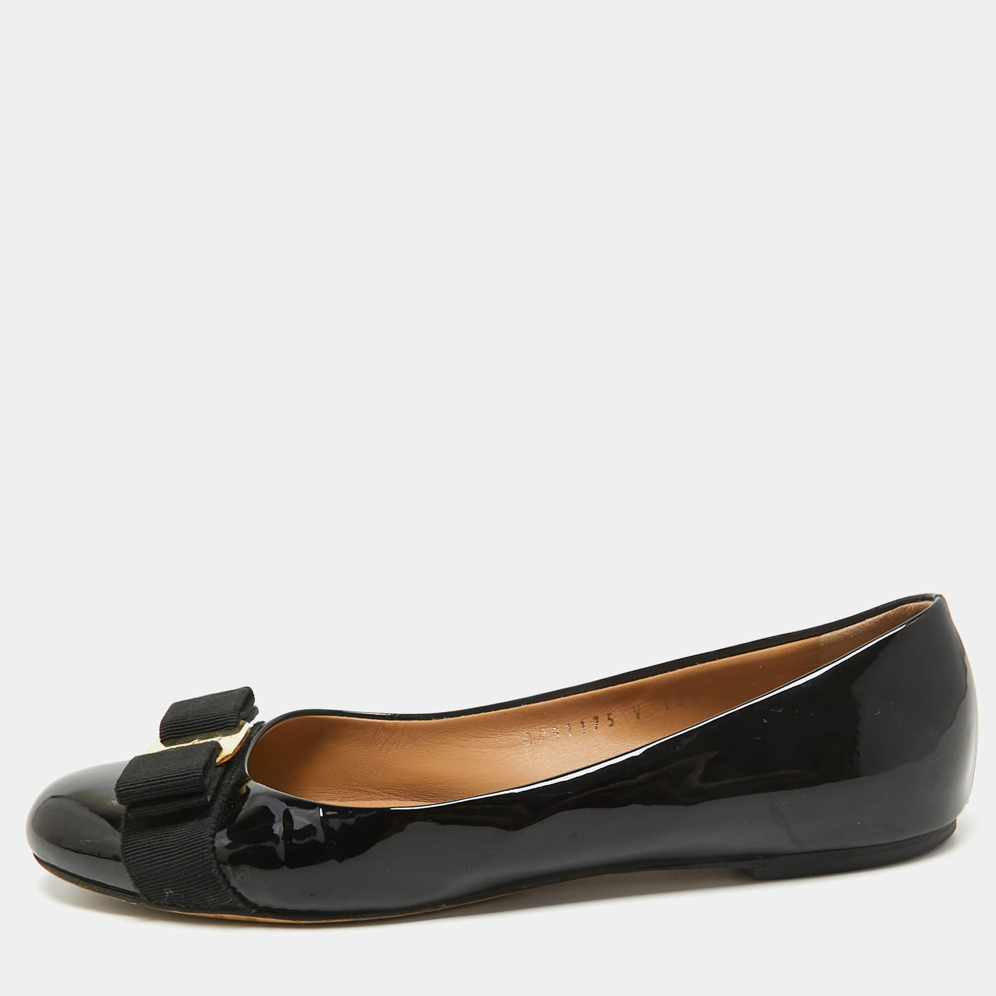Pre Owned Salvatore Ferragamo Black Patent Leather Varina Ballet Flats Size 38