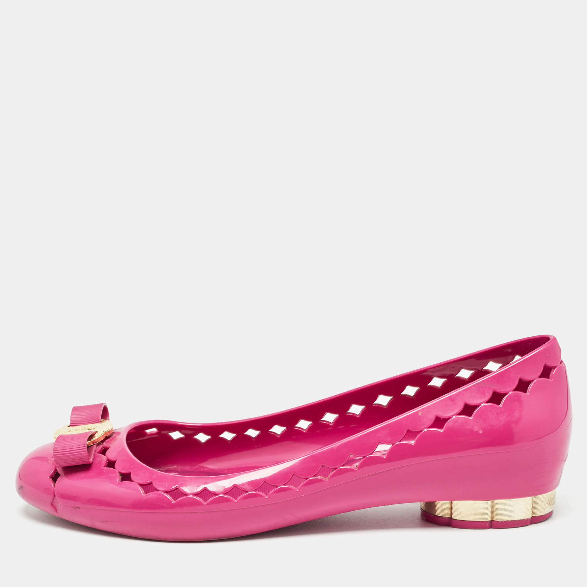 Pre Owned Salvatore Ferragamo Pink Rubber Vara Ballet Flats Size 39.5