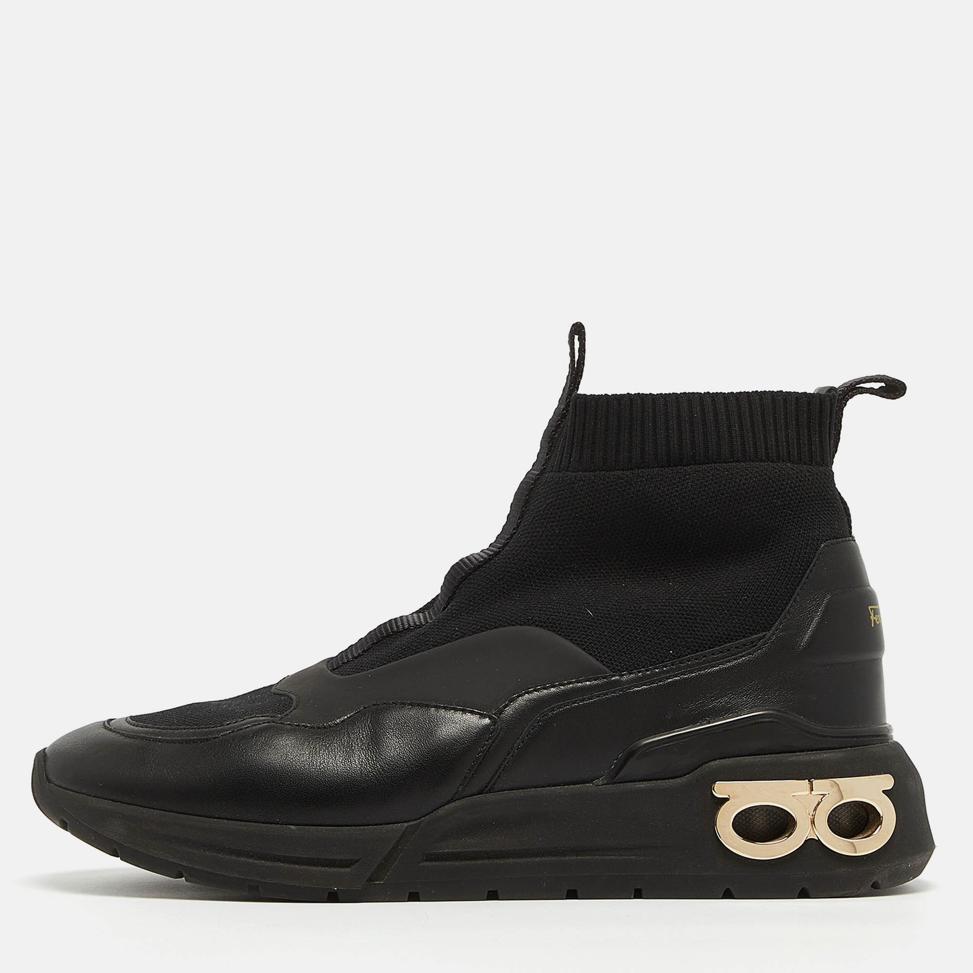 スニーカー SALVATORE FERRAGAMO COSMA SOCK SNEAKERS WOMEN BLACK FABRIC Salvatore Ferragamo Black Leather and Knit Fabric Cosma Sock