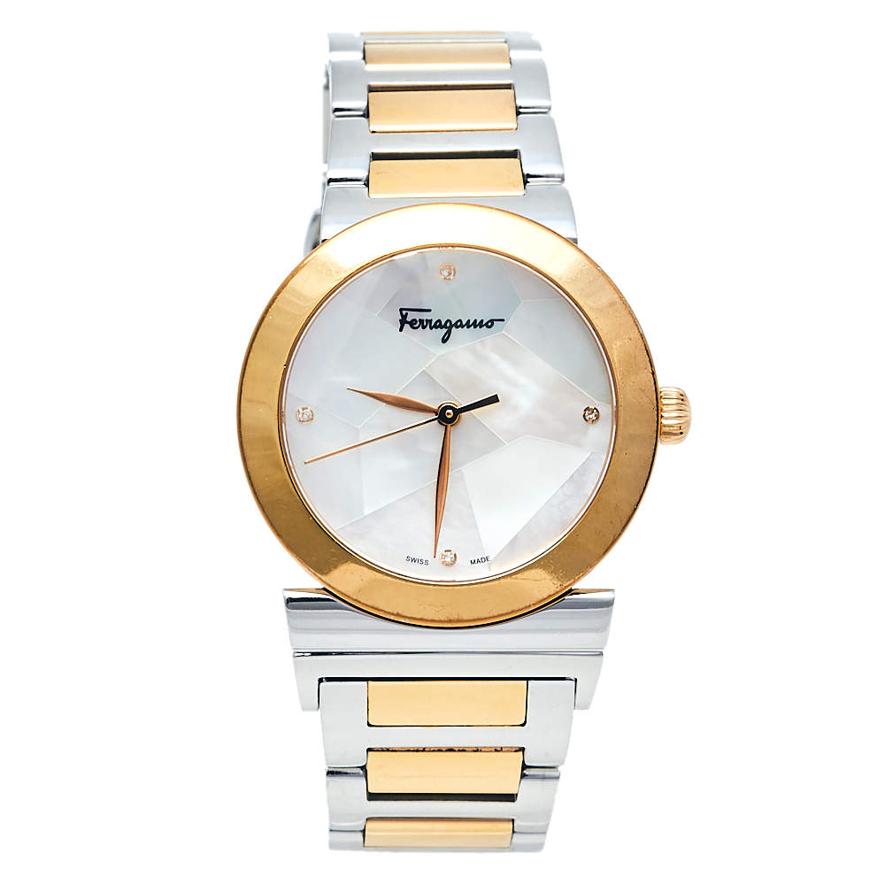 Pre Owned ساعة يد نسائية سالفاتوري فيراغامو "غراند مايزون أف جي2" ستانلس ستيل لونين و صدف 33 مم