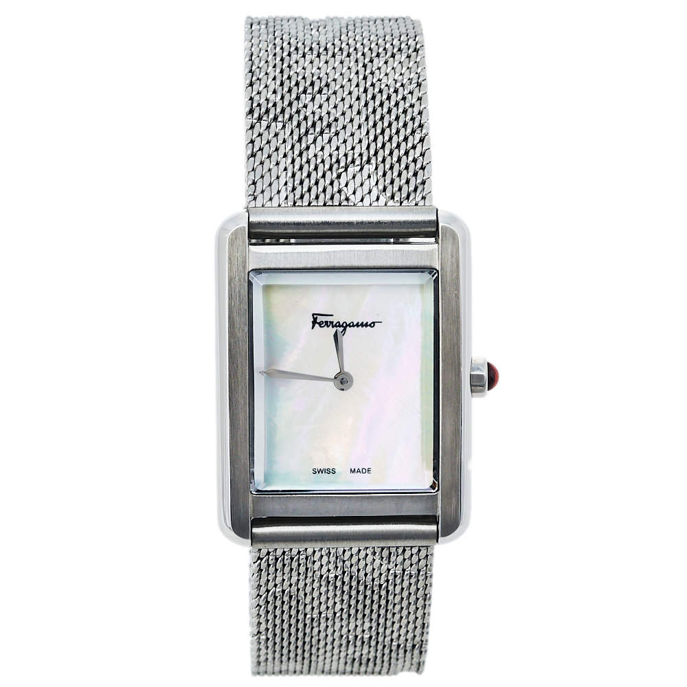 Pre Owned Salvatore Ferragamo Mother Of Pearl Stainless Steel Portrait SFDS00419 Women's Wristwatch 24 mm