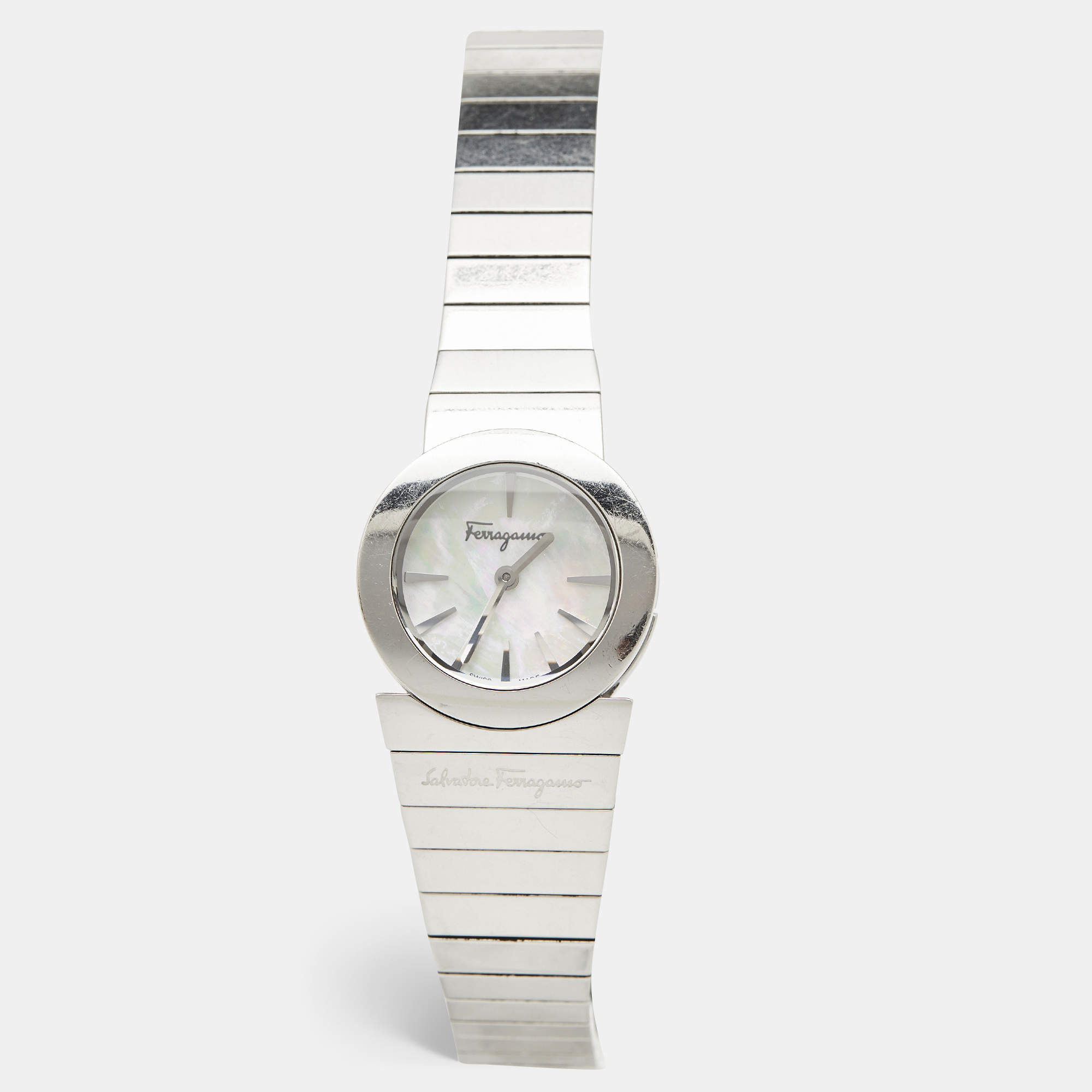 Salvatore Ferragamo Mother of Pearl Stainless Steel F70 Women's Wristwatch 24 mm