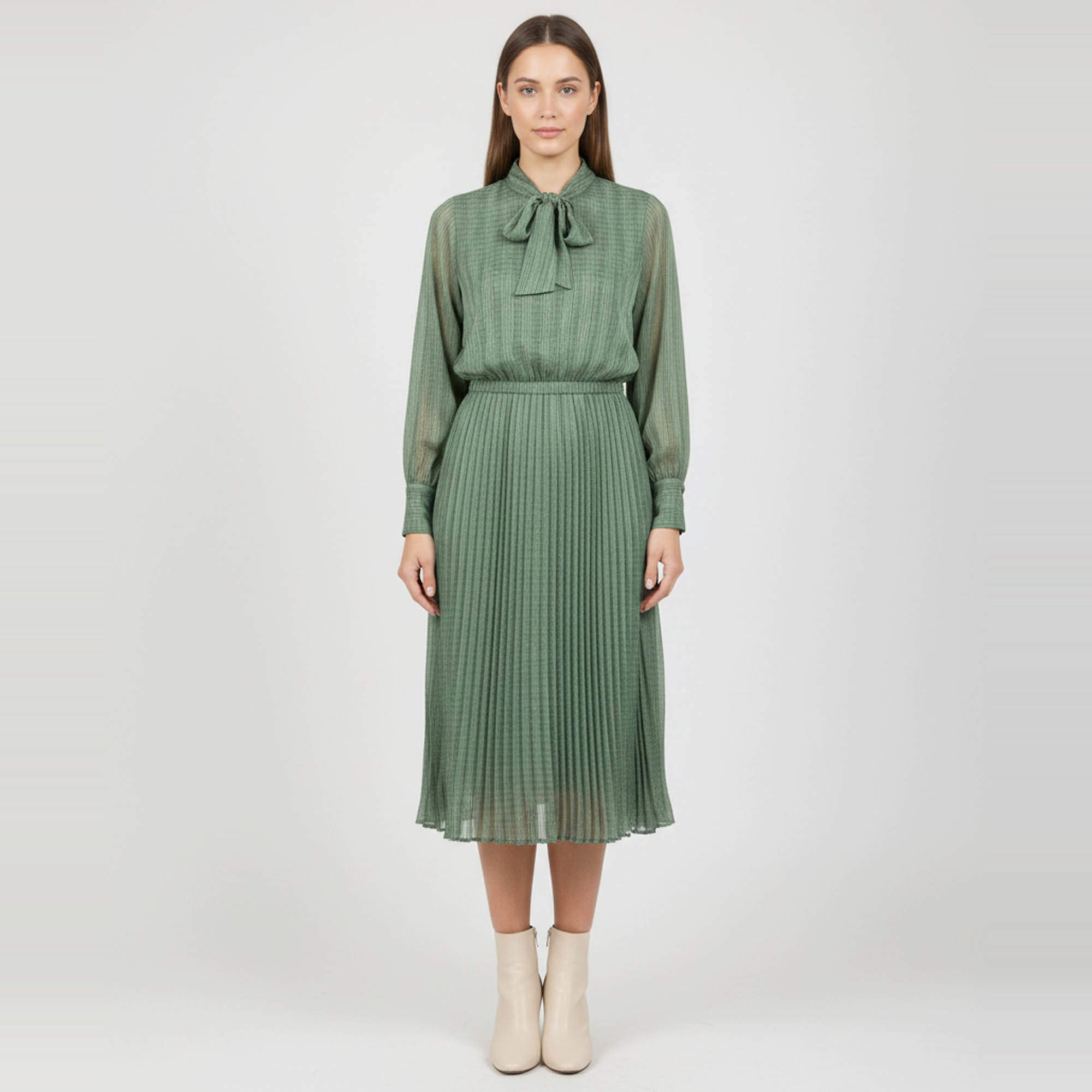 Pre Owned Samsøe & Samsøe Green Textured Satin Dorothe Dress 14018 XS/S
