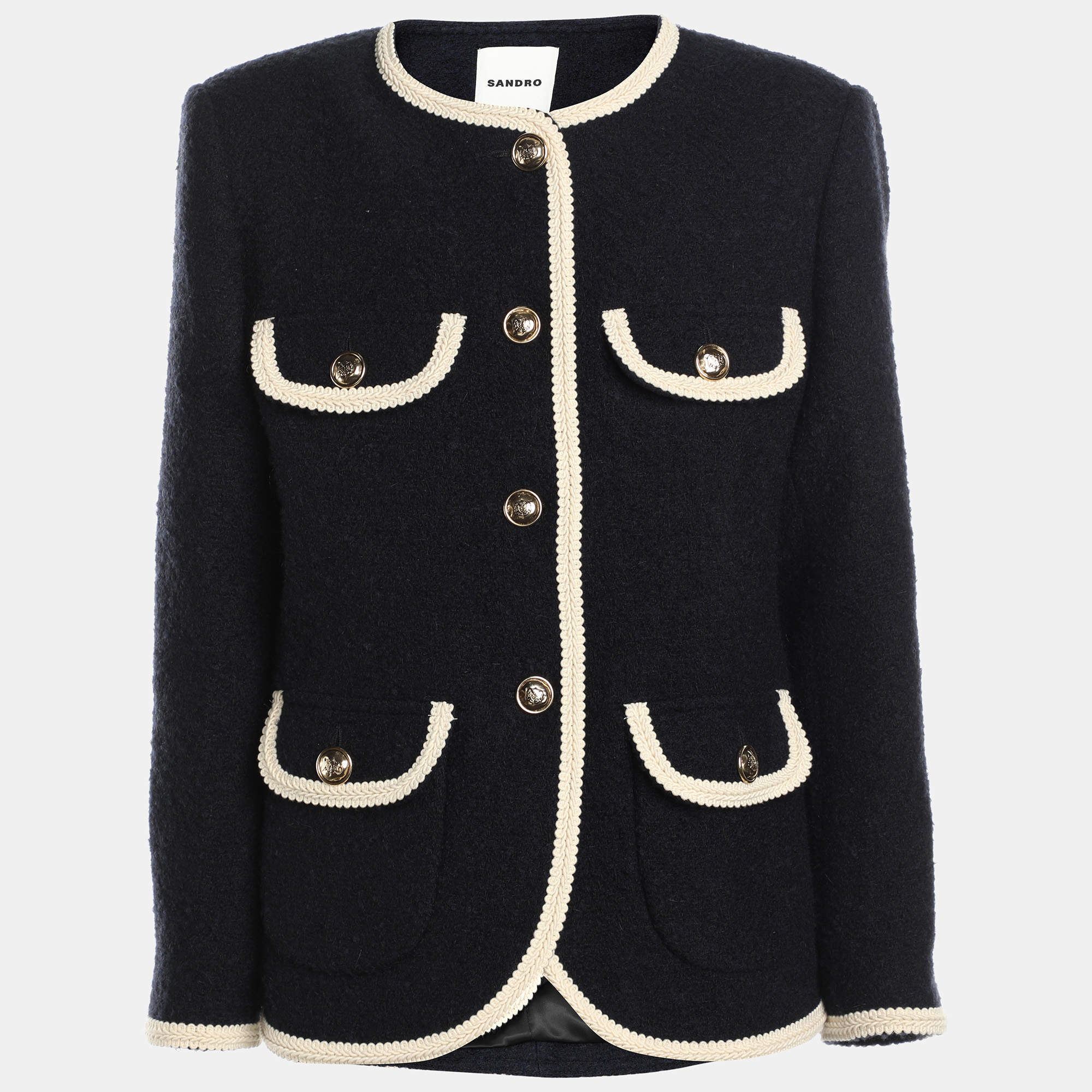 Sandro Navy Blue/Cream Tweed Jacket S