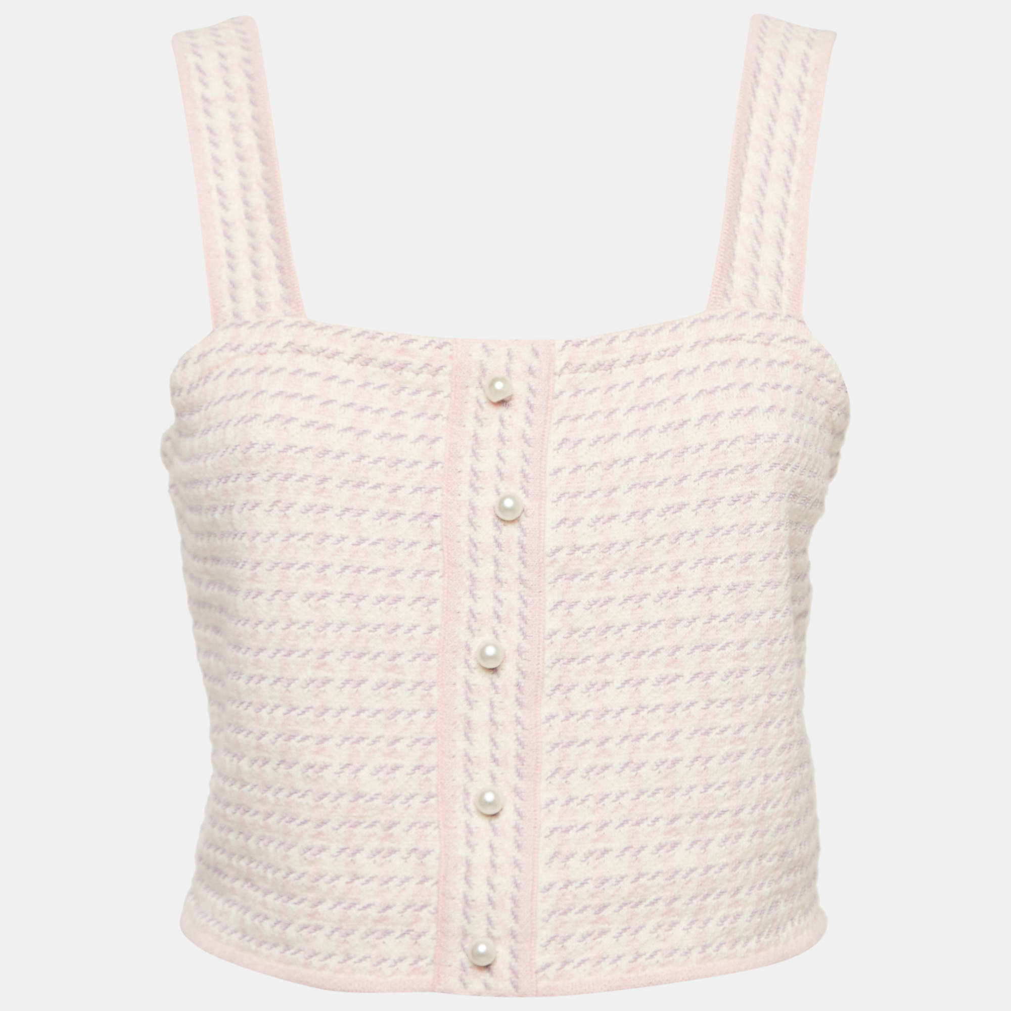 Pre Owned Sandro Pink Patterned Knit Sleeveless Crop Top M