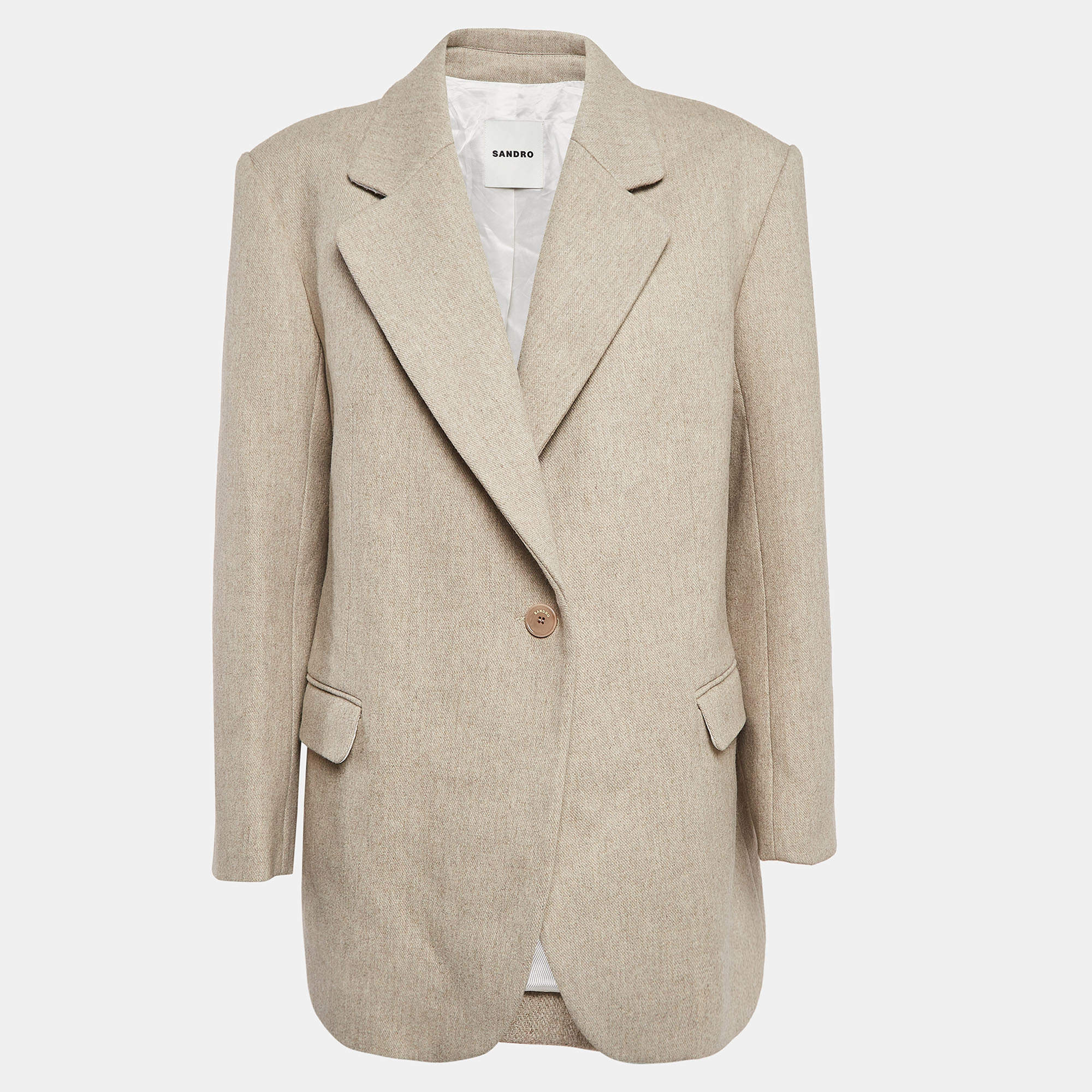 Sandro Beige Wool Blend Single Breasted Blazer M