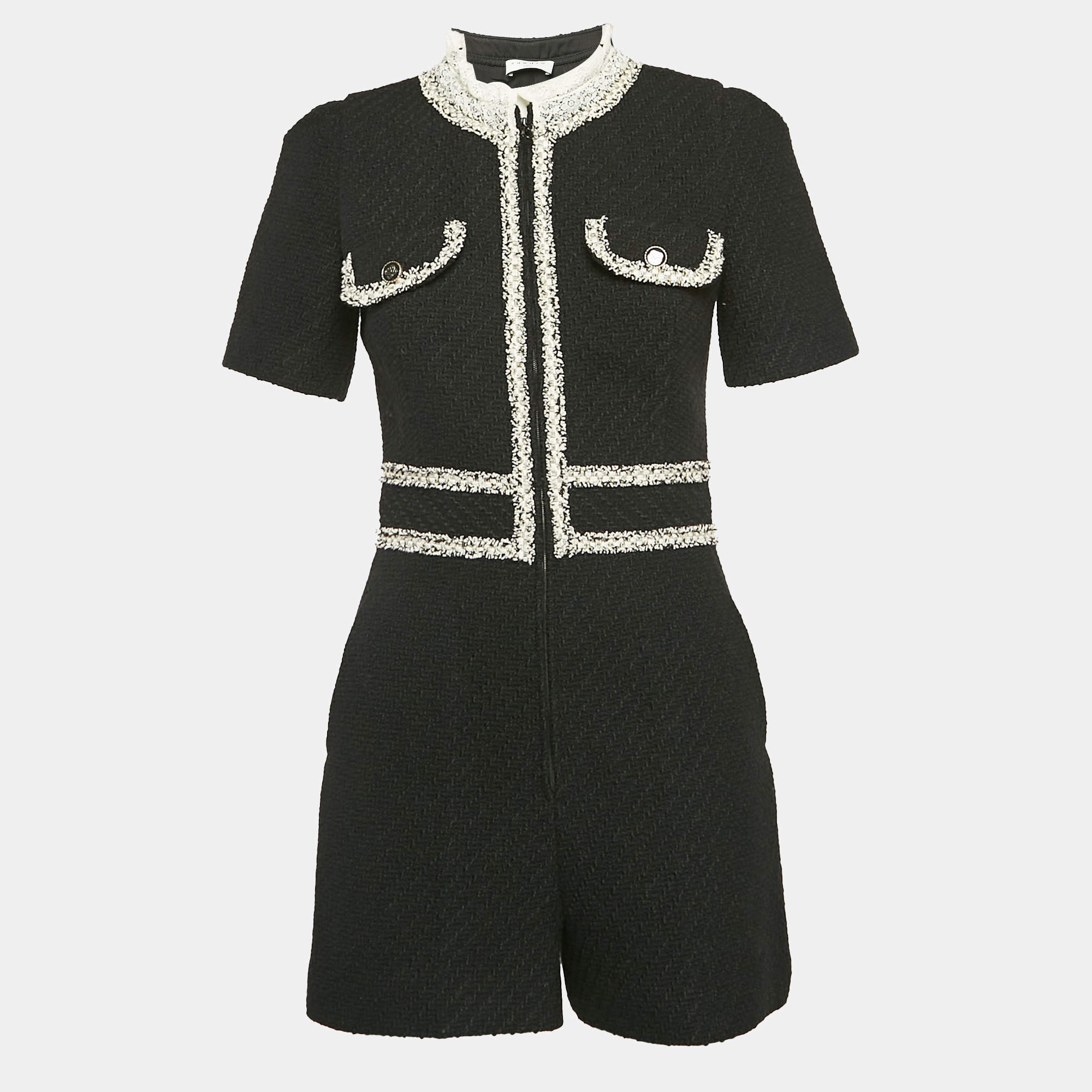 Sandro Black Lace Trim Tweed Ariela Playsuit S