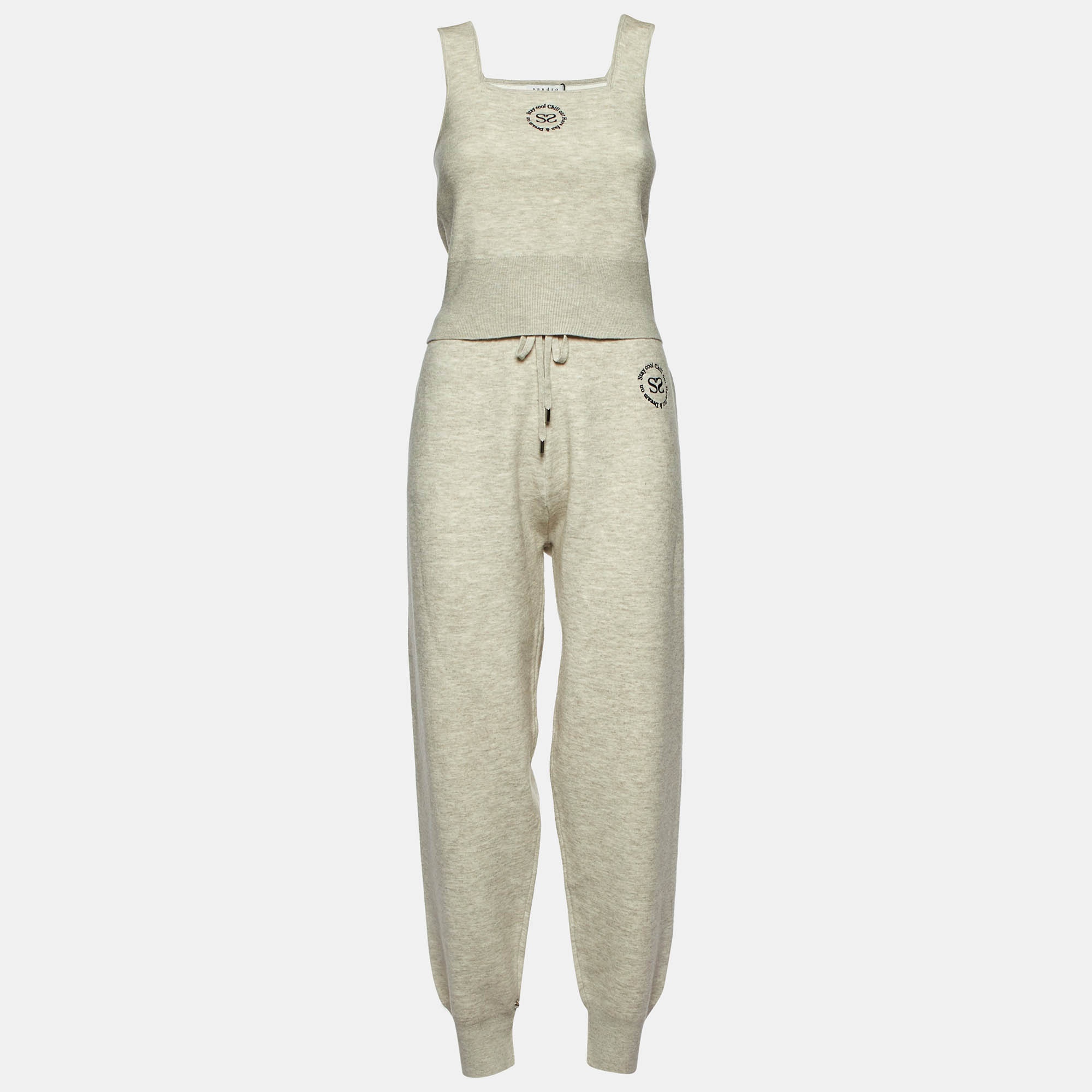 Sandro Grey Embroidered Jersey Top and Trackpants Set L