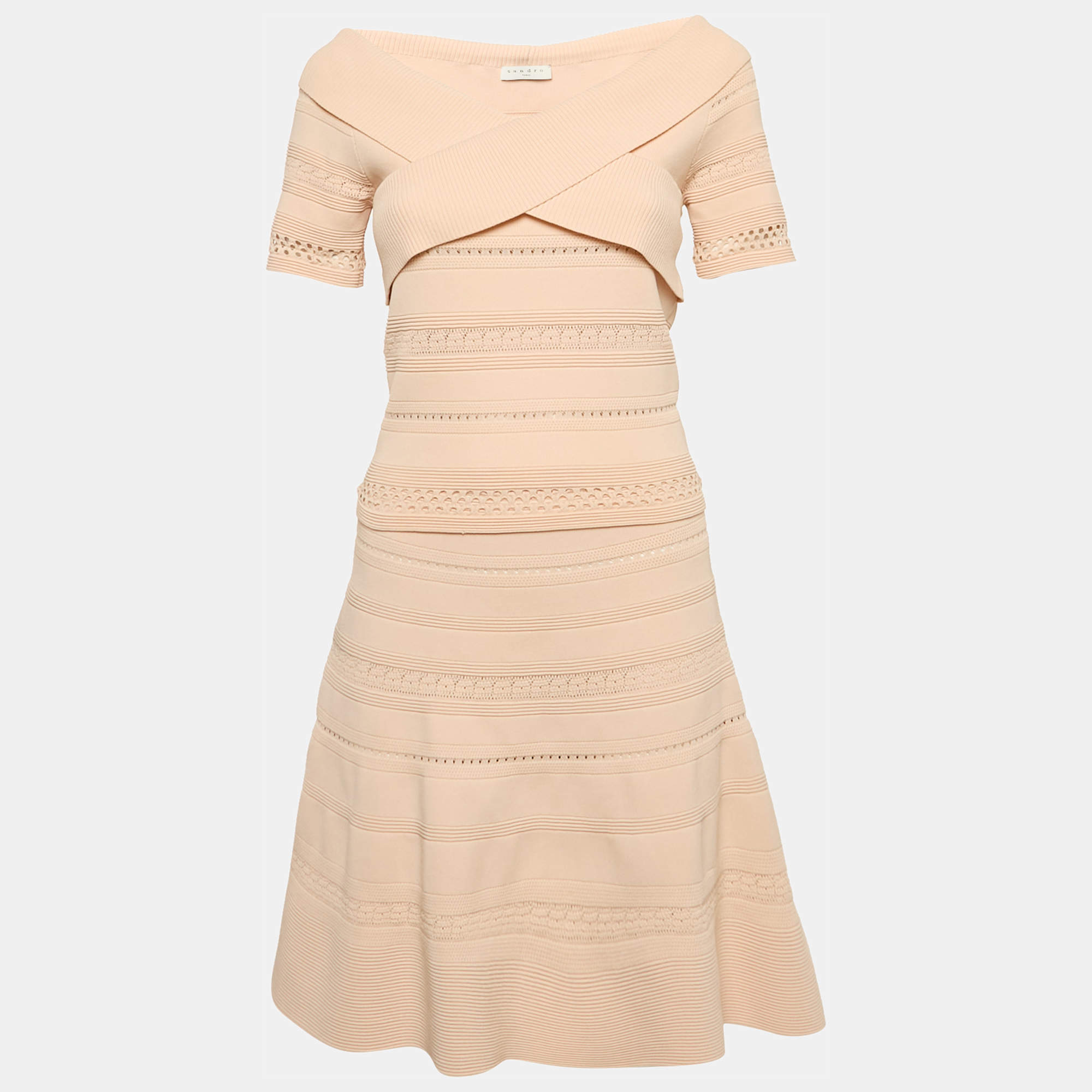 Sandro Pink Crisscross Knit Ophelia Top and Skirt Set L/M