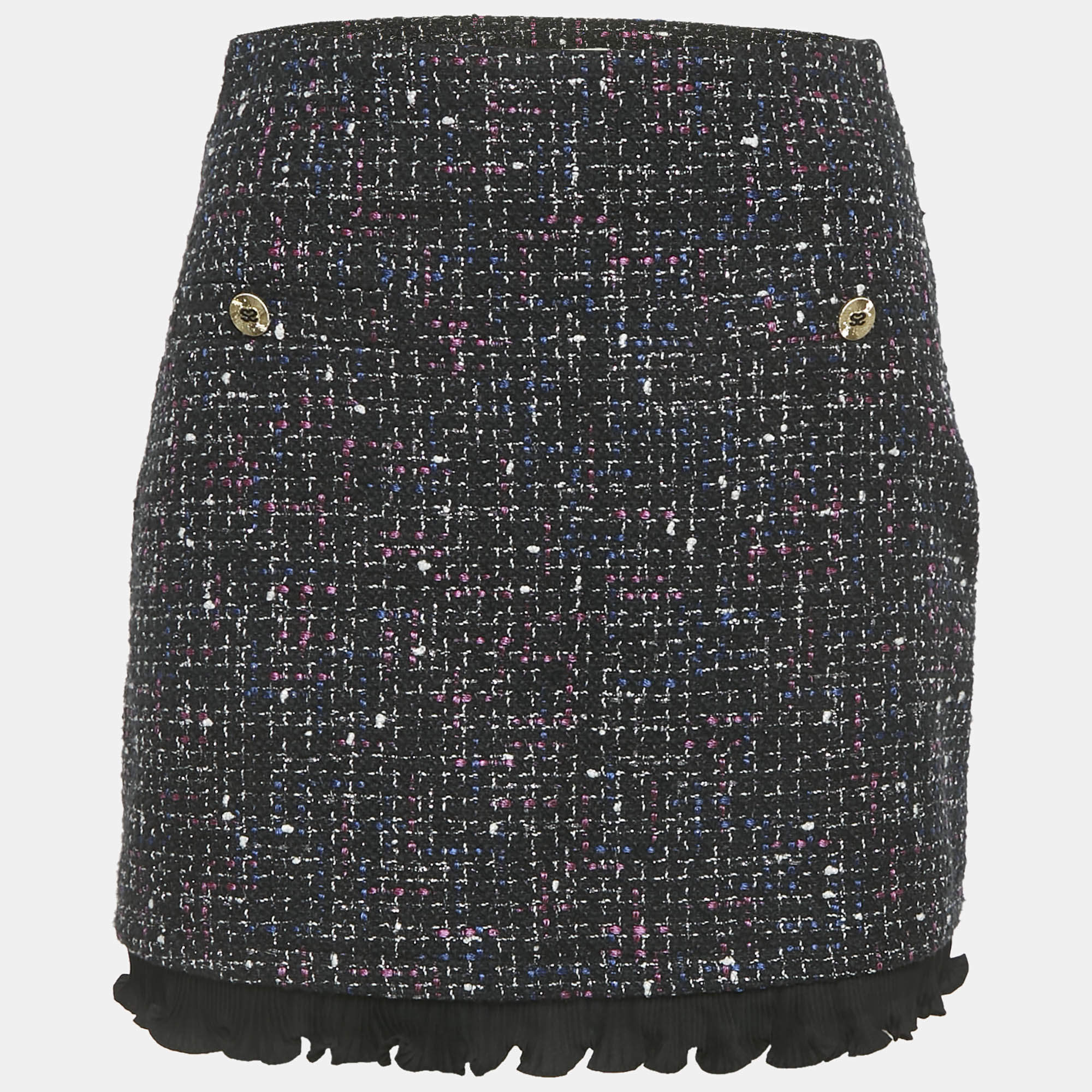 Pre Owned Sandro Black Lurex Tweed Frill Trim Mini Skirt S