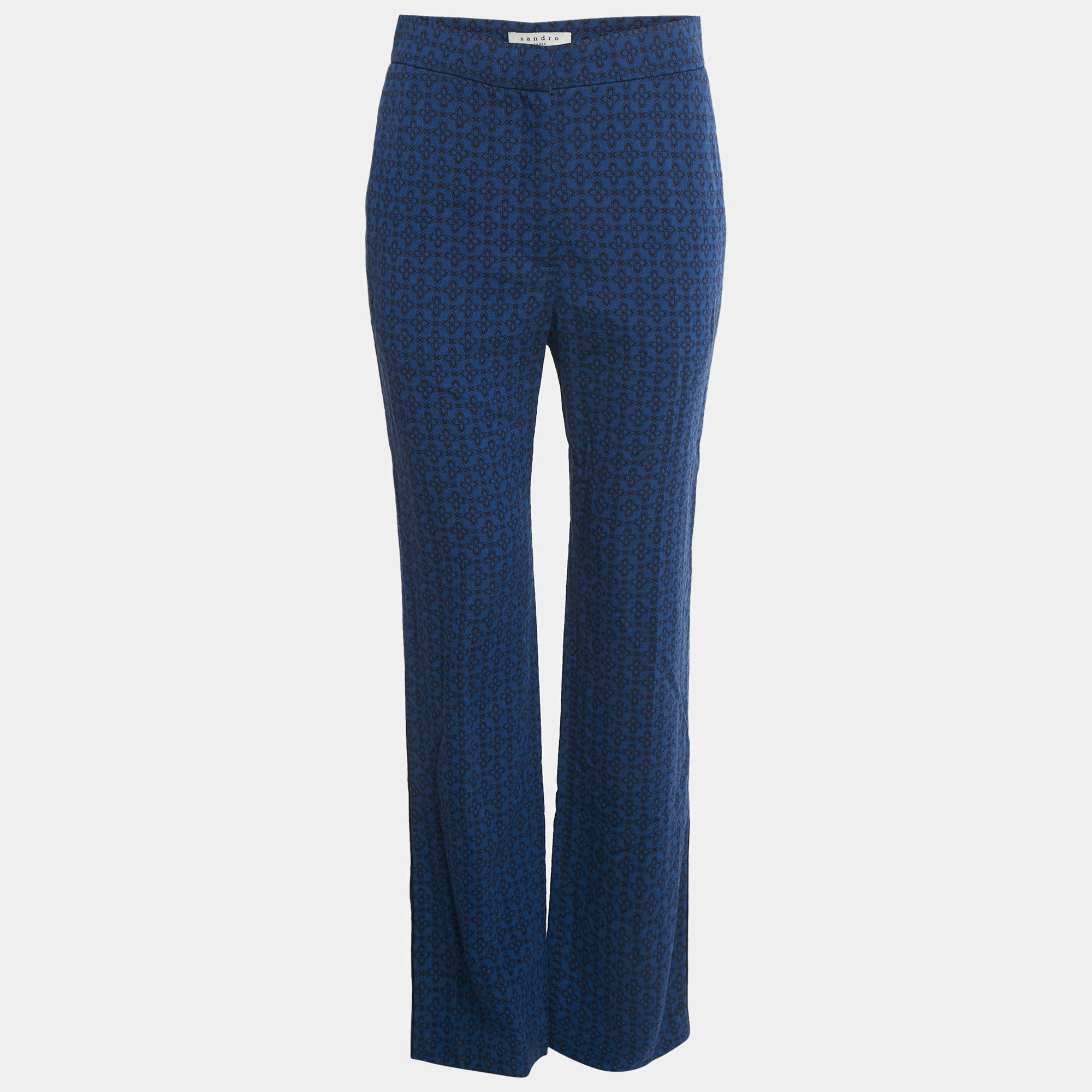 Pre Owned Sandro Blue Jacquard Crepe Amparo Pants L
