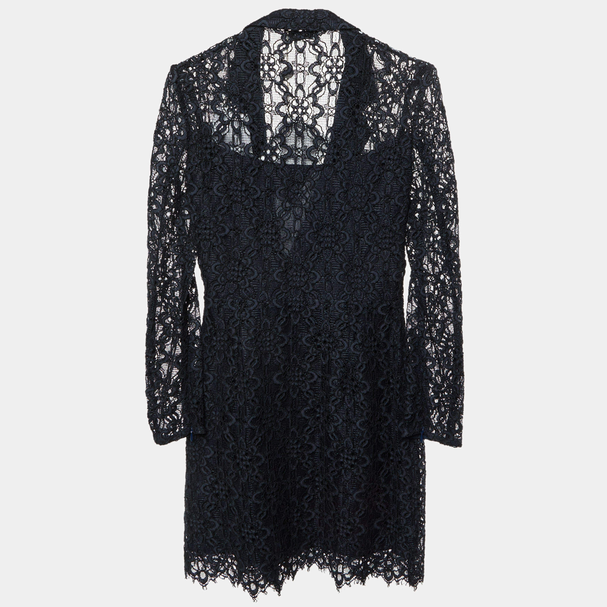 Pre Owned Sandro Navy Blue Lace Nanie Coat Mini Dress S