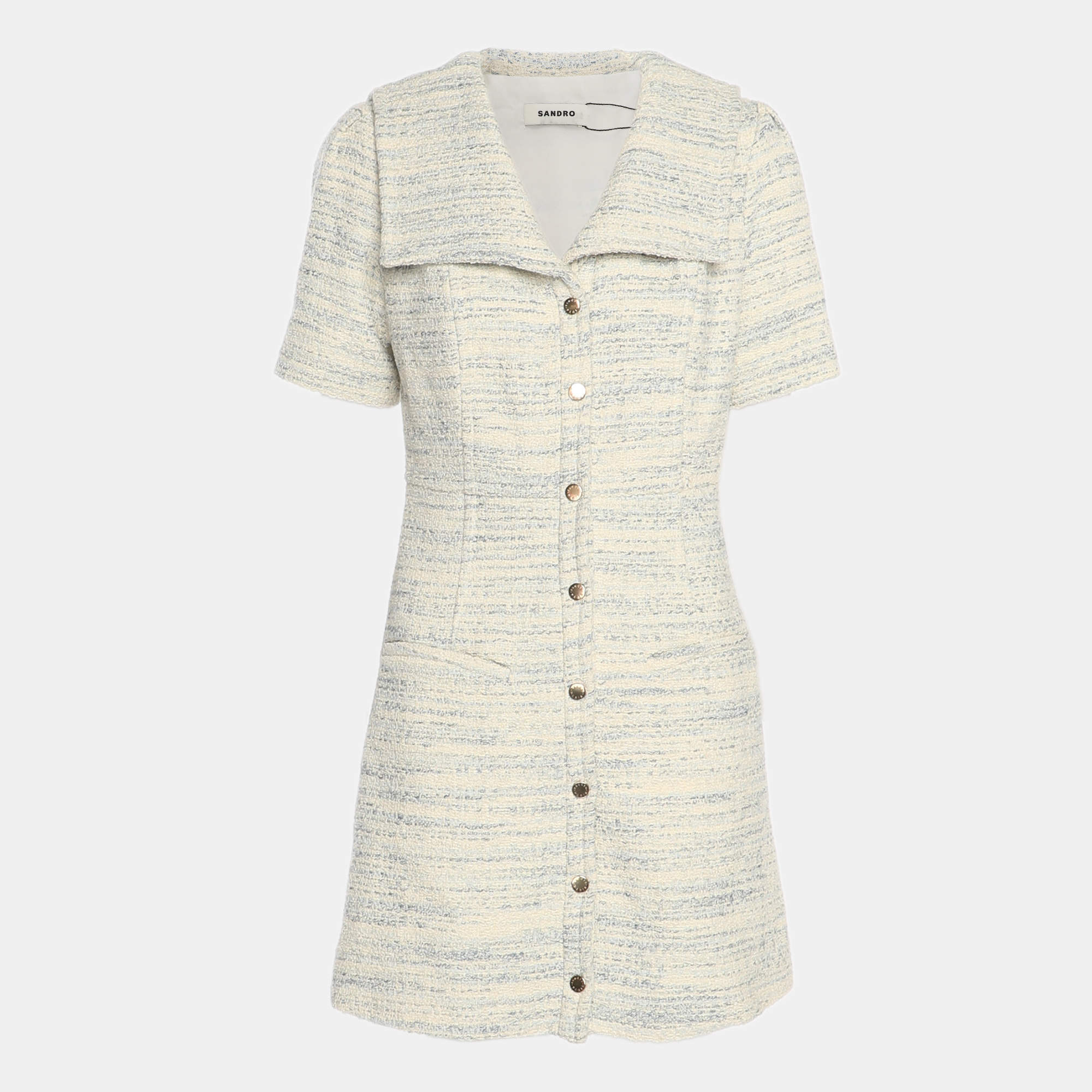 Pre Owned Sandro Cream/Blue Tweed Mini Dress S