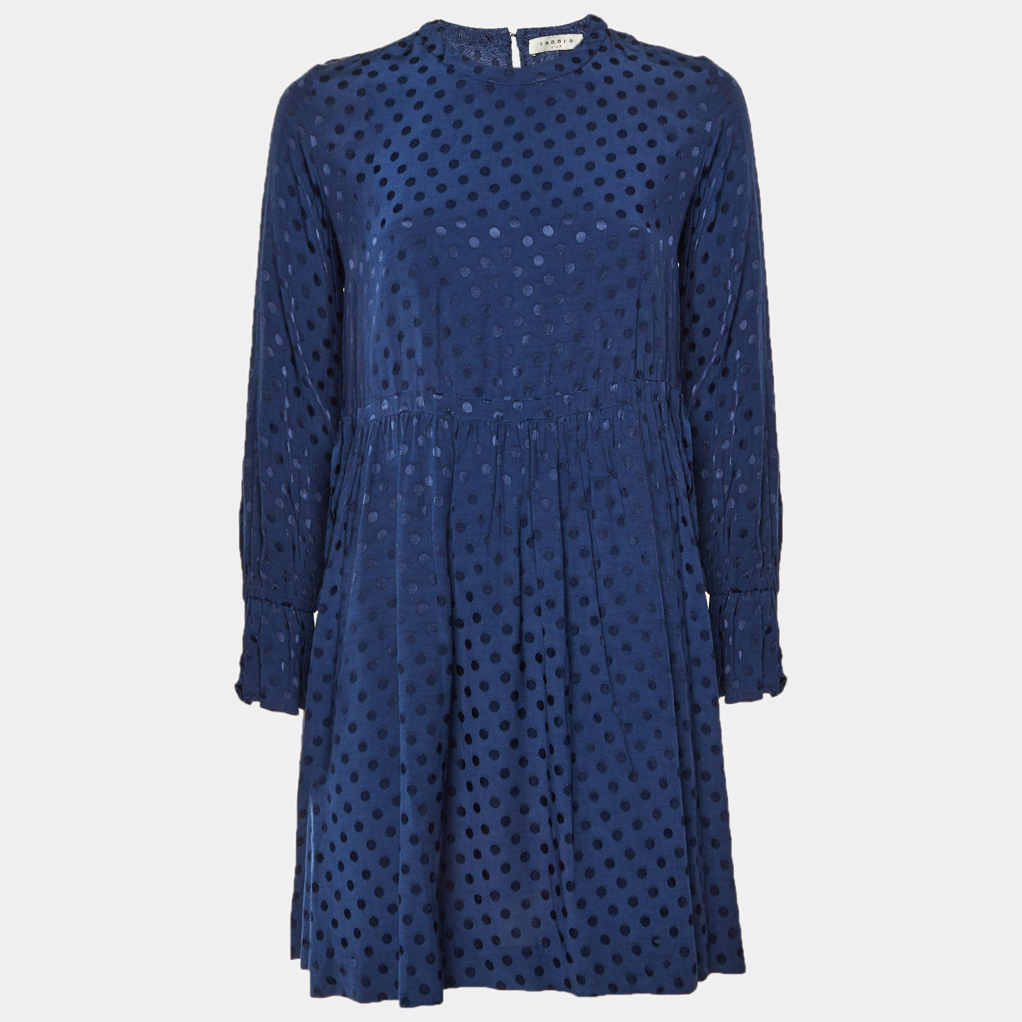 مملوكة مسبقًا Sandro Navy Blue Polka Dot Crepe Mini Dress S