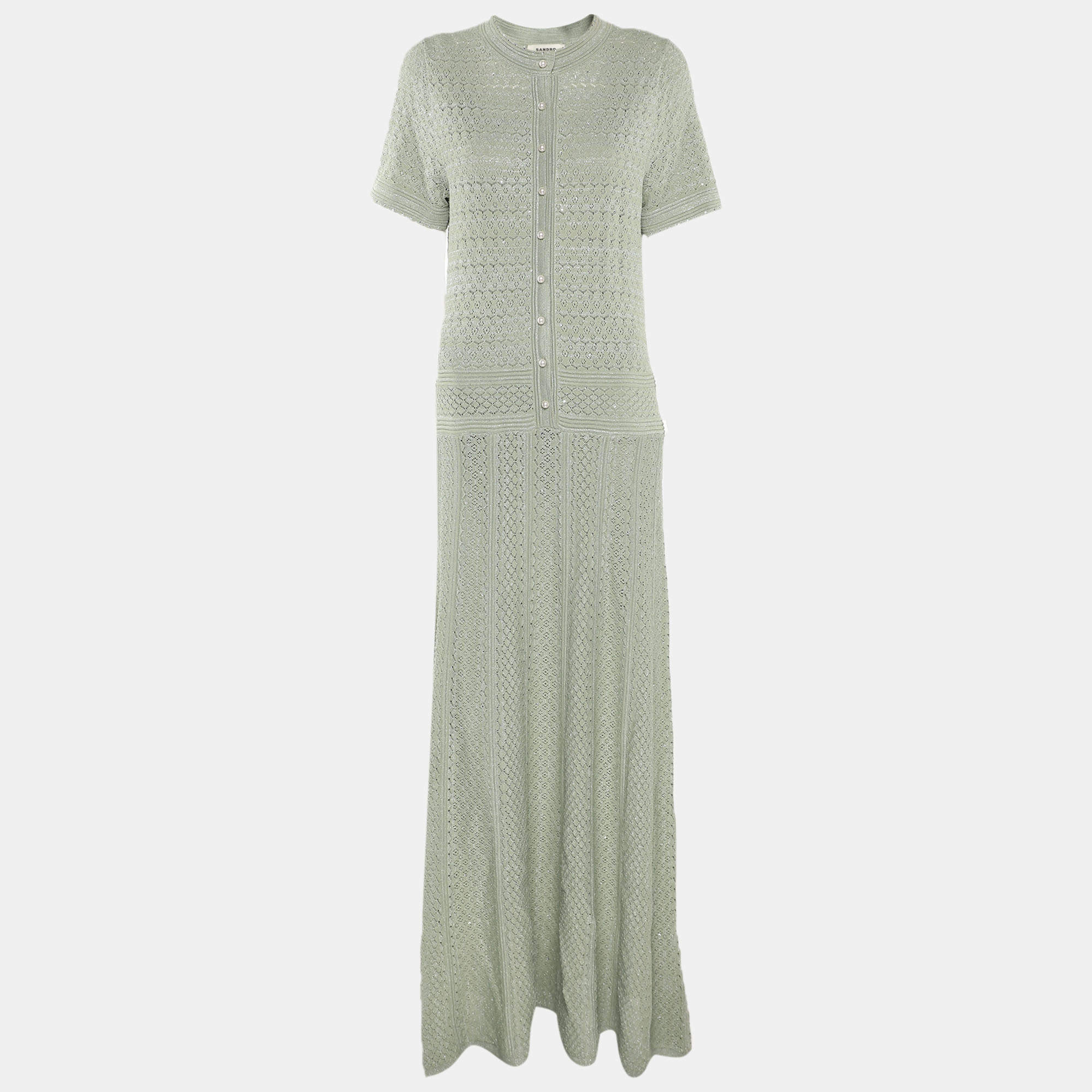 Pre Owned فستان ساندرو أخضر لوركس محبوك متوسط الحجم