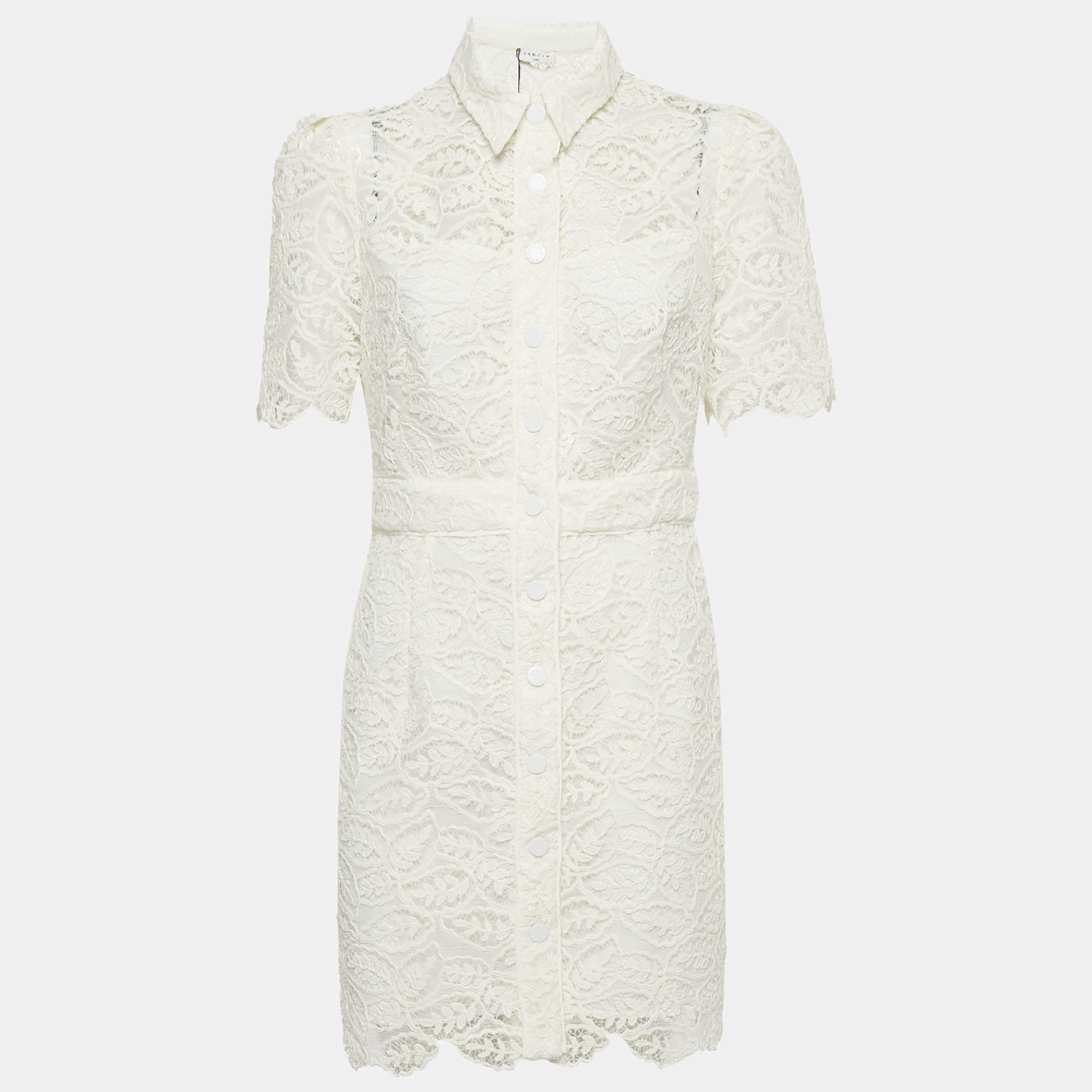 Pre Owned Sandro Off-White Floral Guipure Lace Mini Dress L