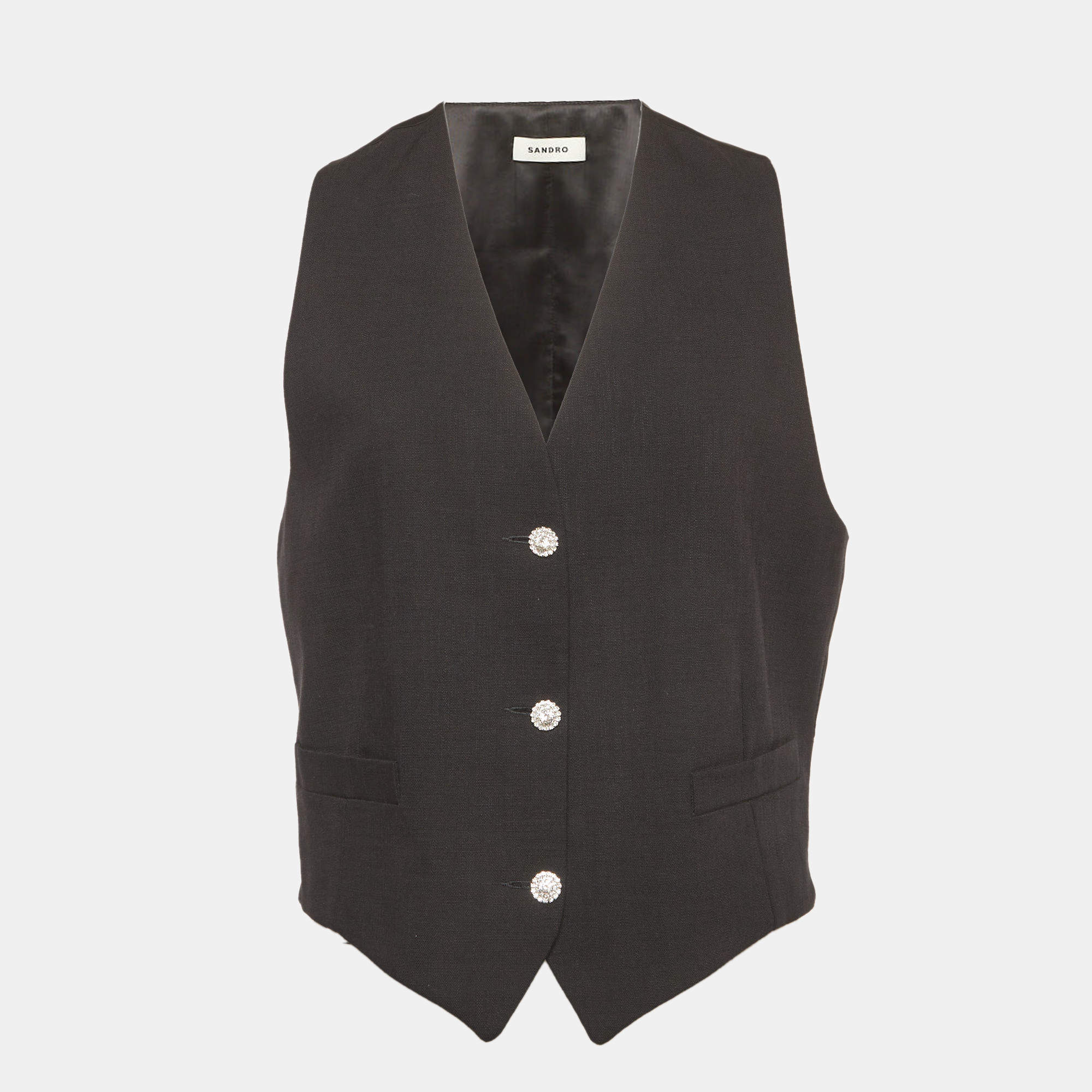 Pre Owned Sandro Black Wool and Silk Blend Waistcoat S