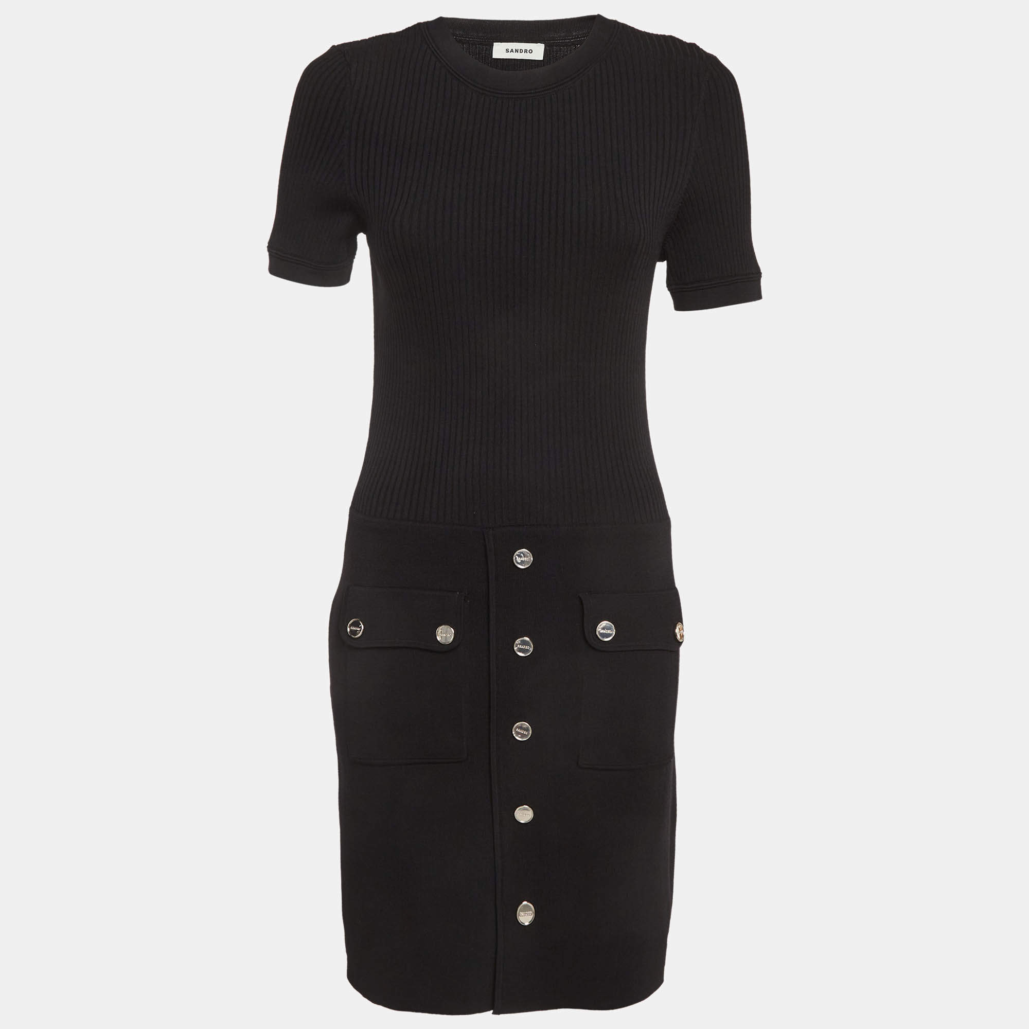 مملوكة مسبقًا Sandro Black Rib Knit Loise Short Dress M