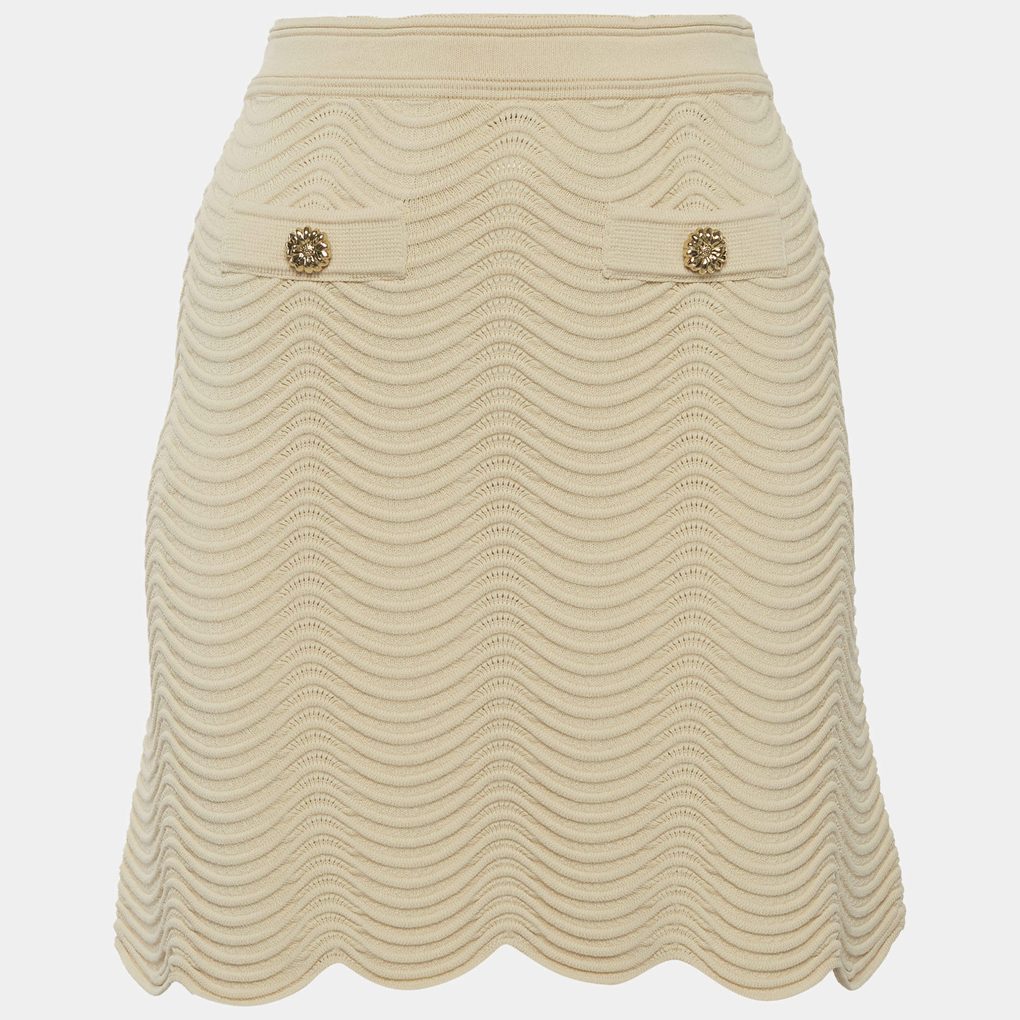 Pre Owned Sandro Cream Textured Knit Mini Skirt XS