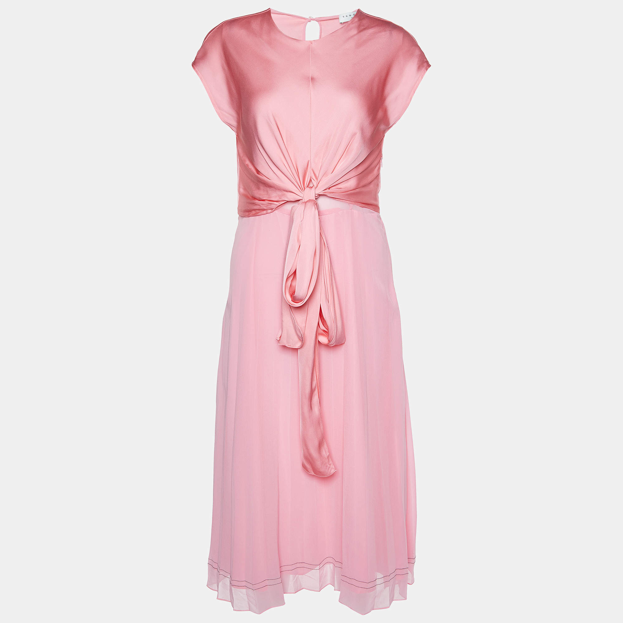 Pre Owned Sandro Pink Satin & Crepe Janyce Midi Dress M