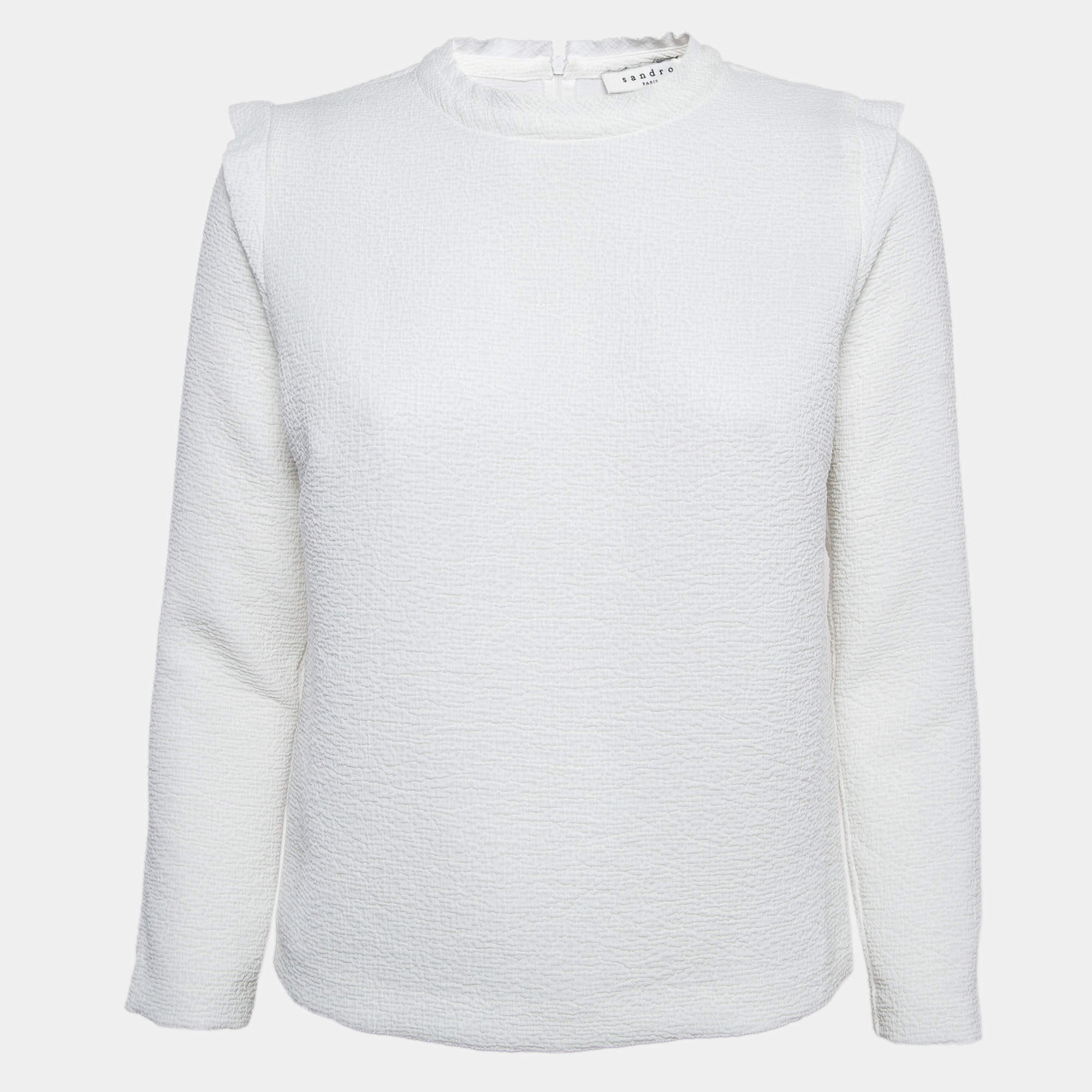 Pre Owned Sandro White Gauze Long Sleeve Top S
