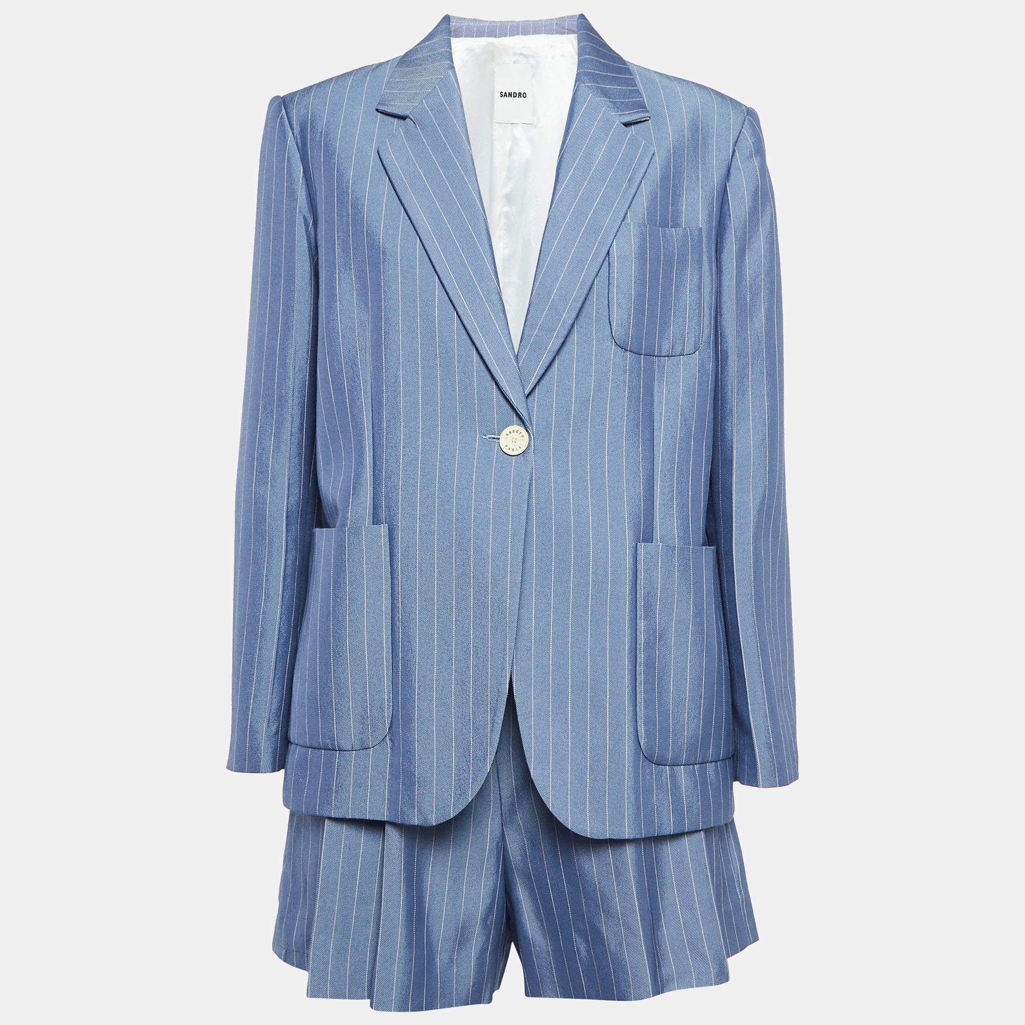 Sandro Blue Pinstripe Twill Blazer and Shorts (XL/L)