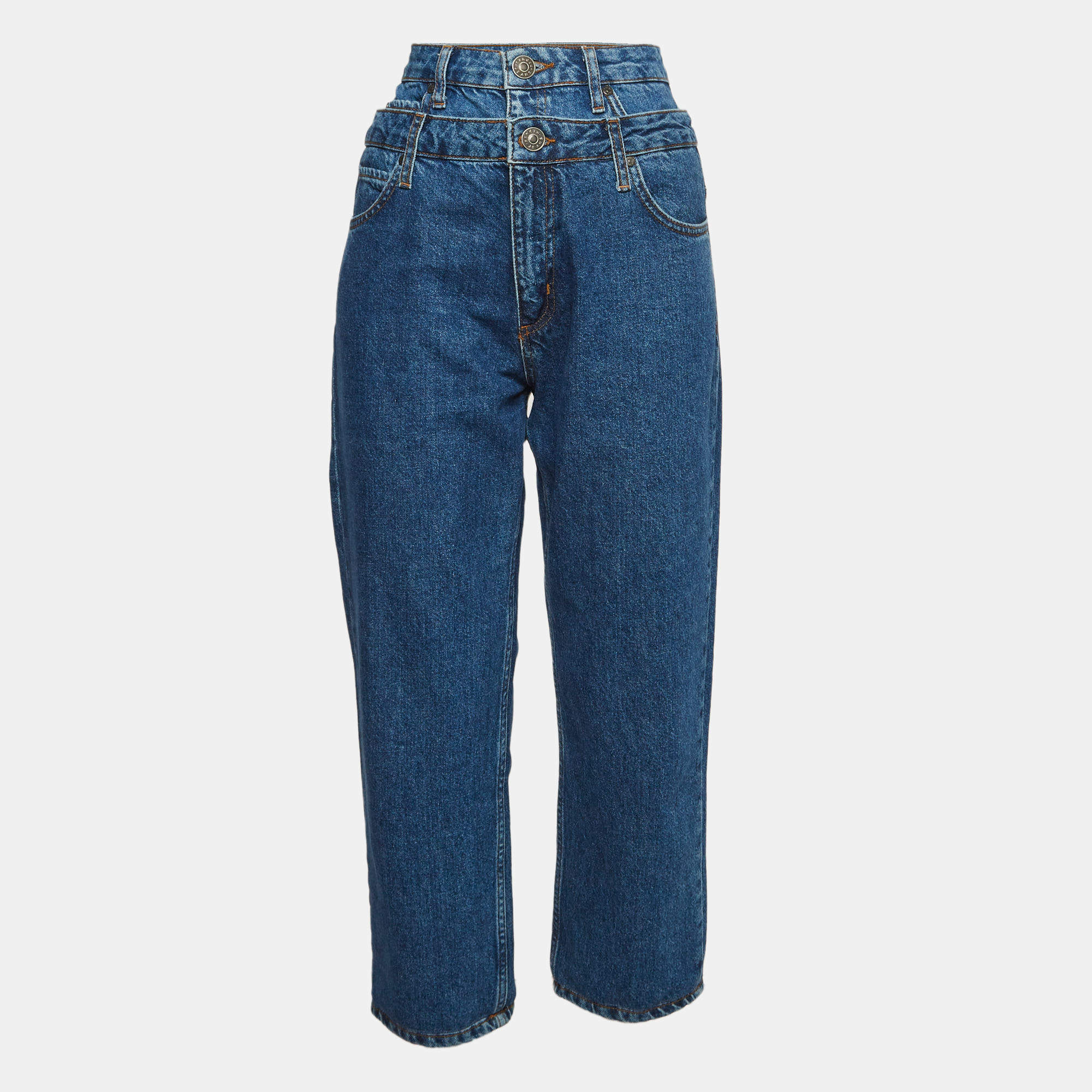 Pre Owned Sandro Blue Denim Double-Waisted Kitty Jeans M Waist 29"