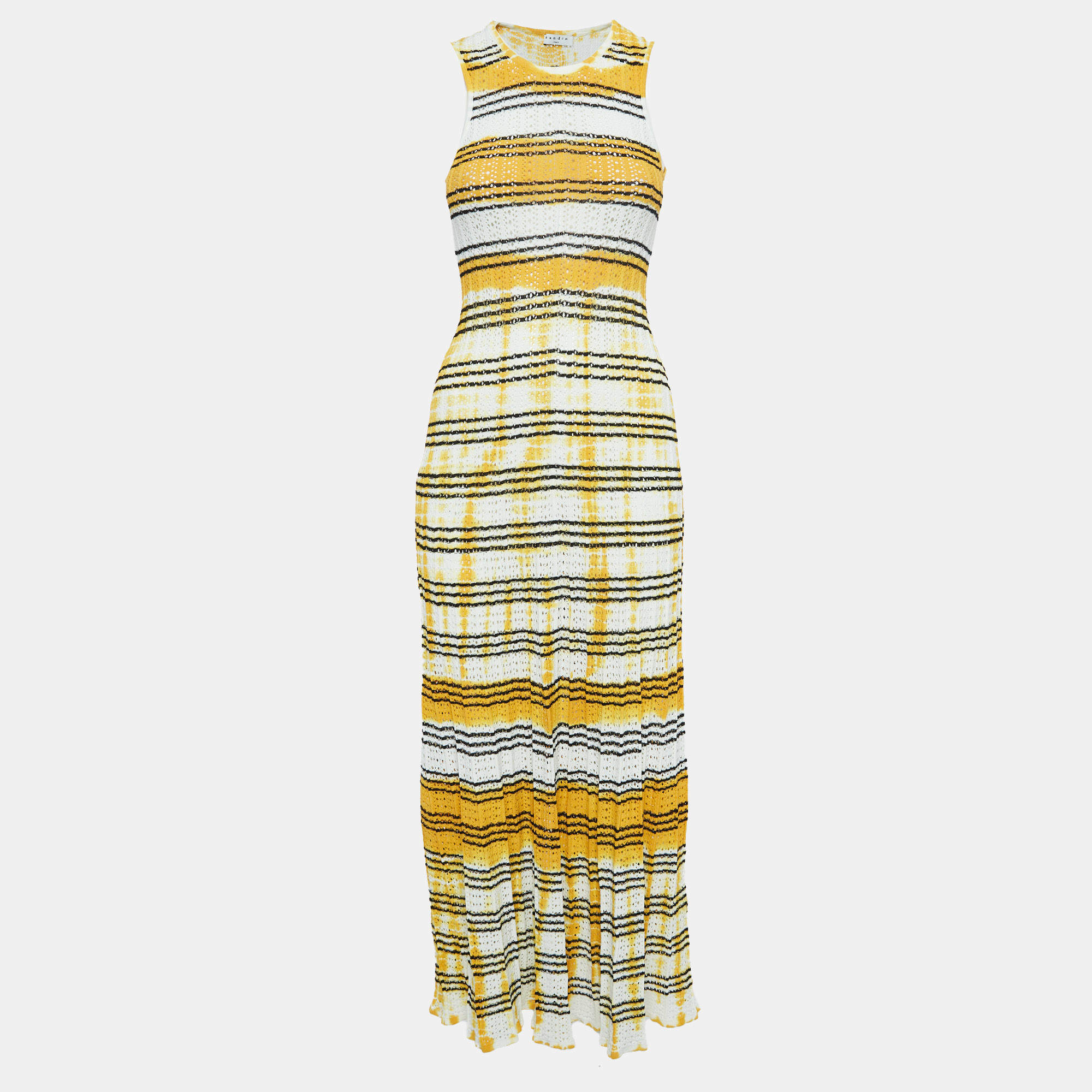 Pre Owned Sandro Yellow Julie Stripe Pointelle Knit Tank Dress S