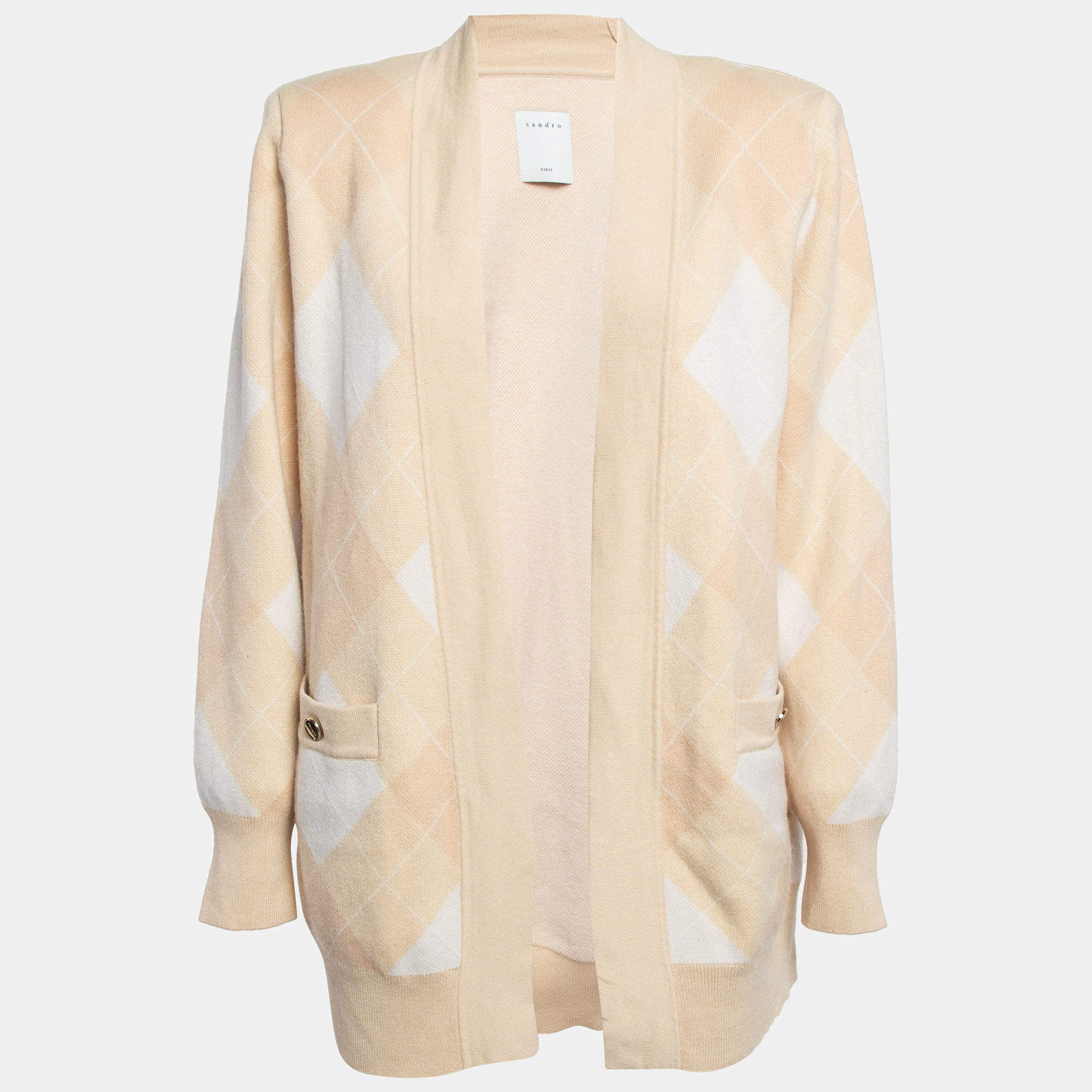 Sandro Beige Glenda Argyle Knit Cardigan M