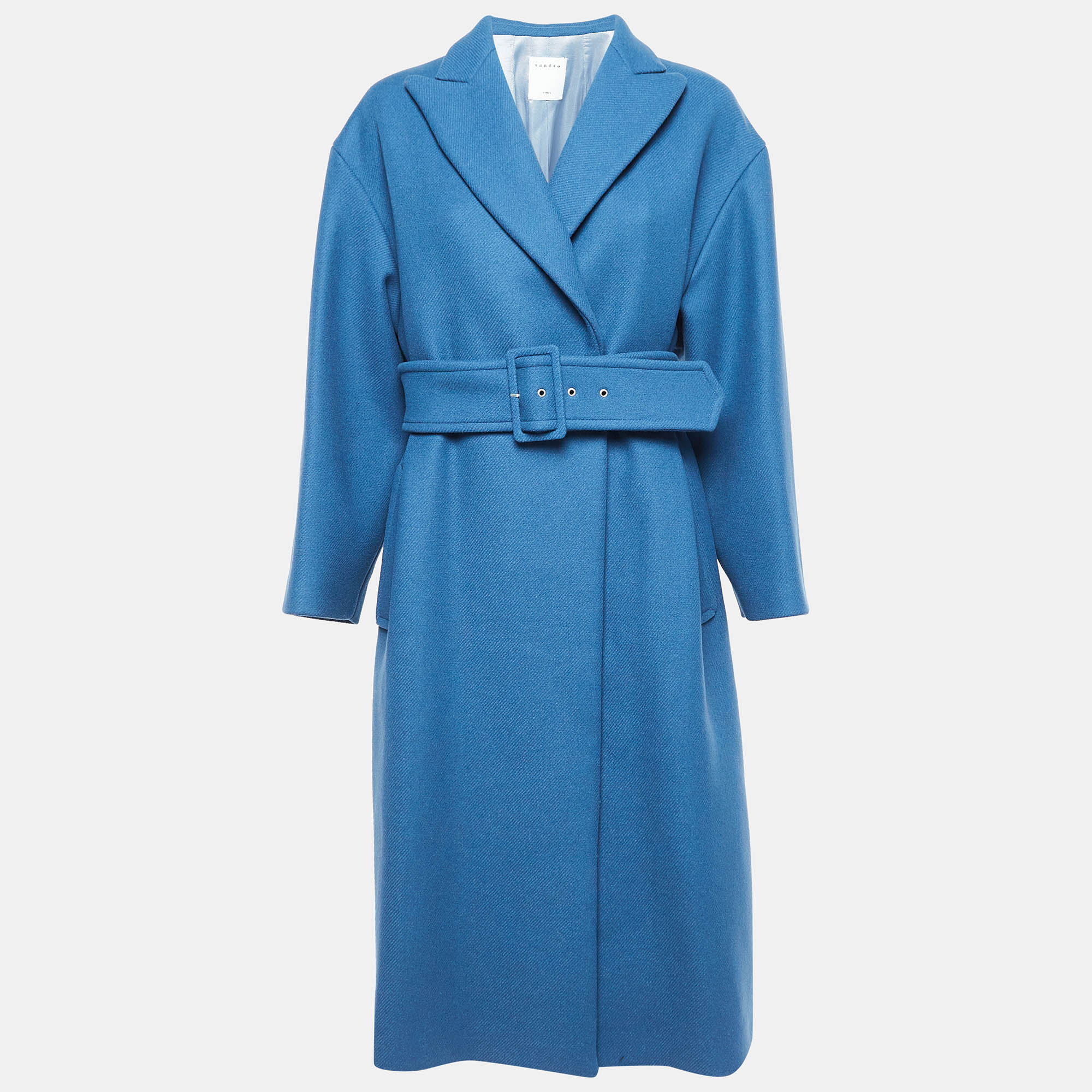 Pre Owned Sandro Blue Wool Blend Long Coat M