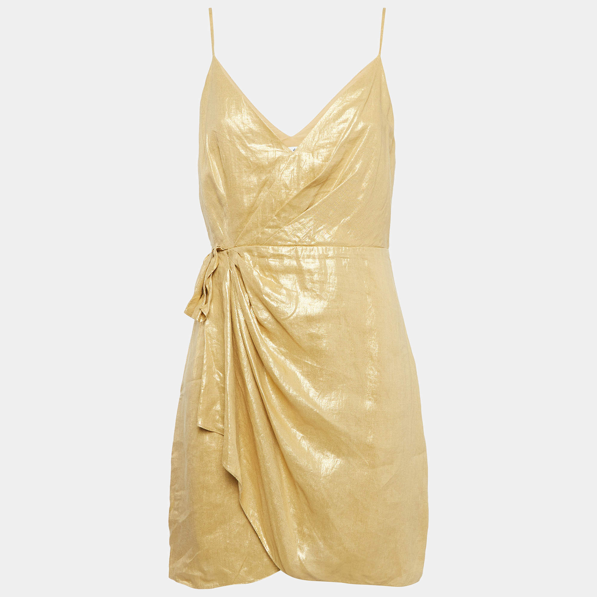 Pre Owned Sandro Metallic Linen Drape Detail Mini Dress M