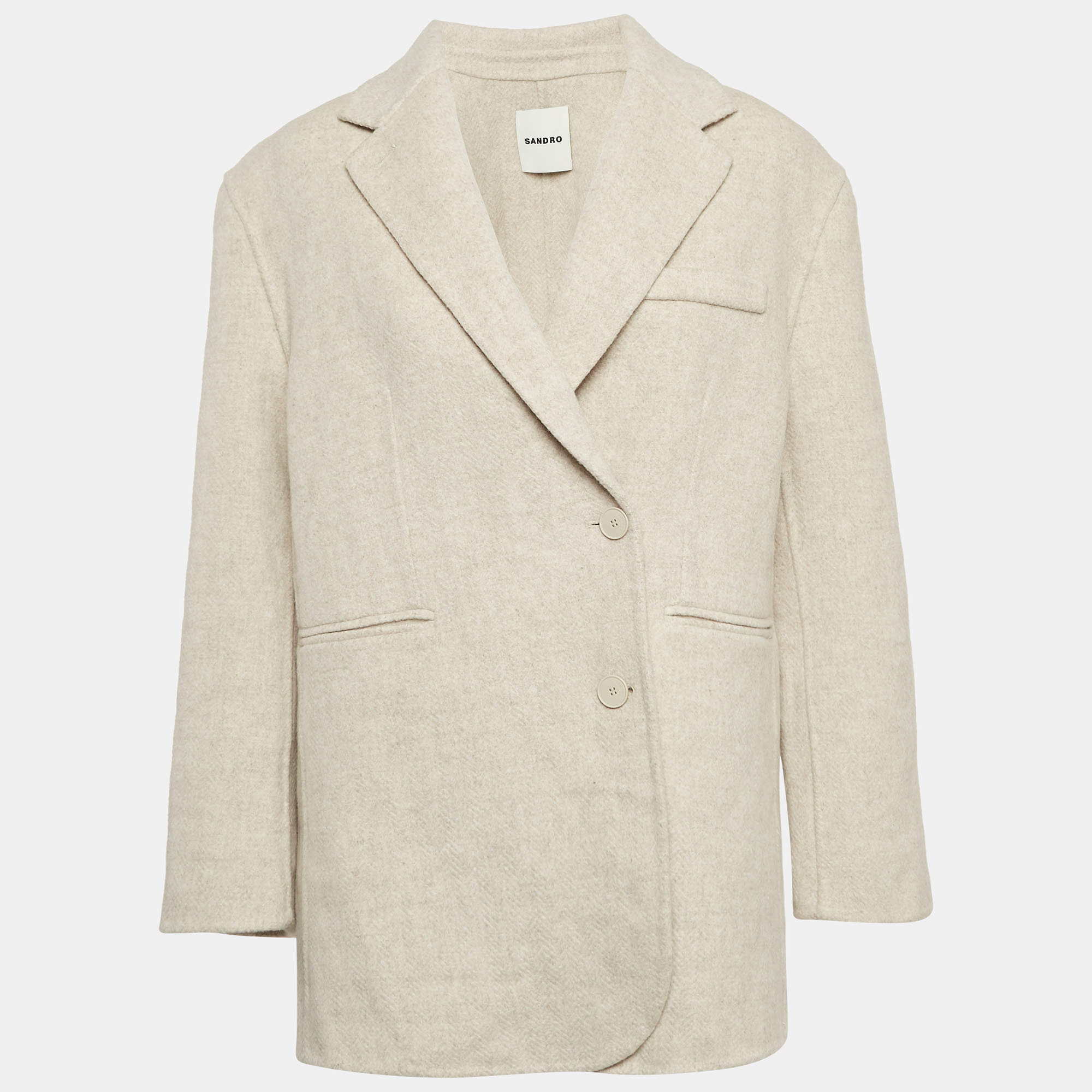 Sandro Beige Wool Double Breasted Blazer M