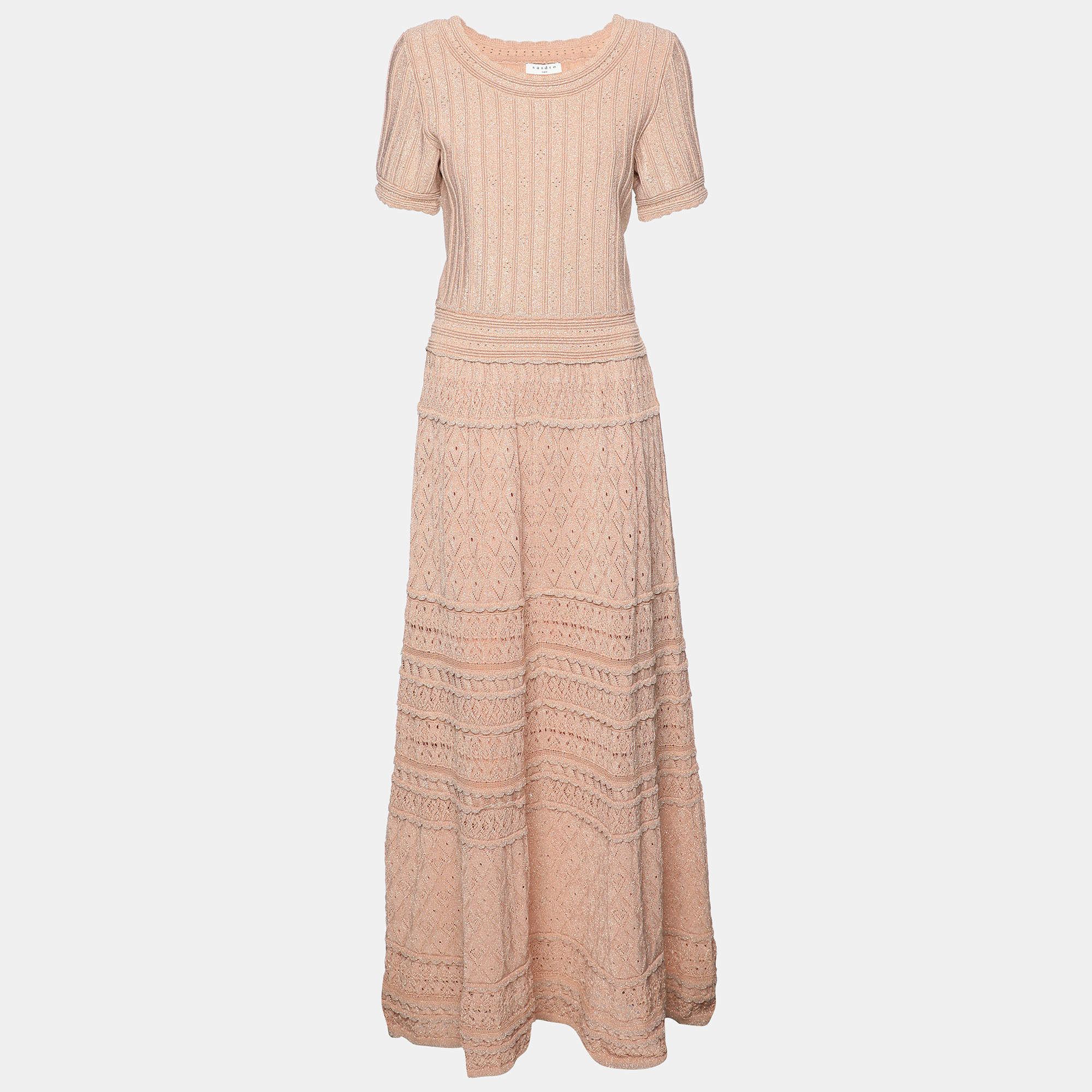 Pre Owned Sandro Beige Lurex Knit Maxi Dress L
