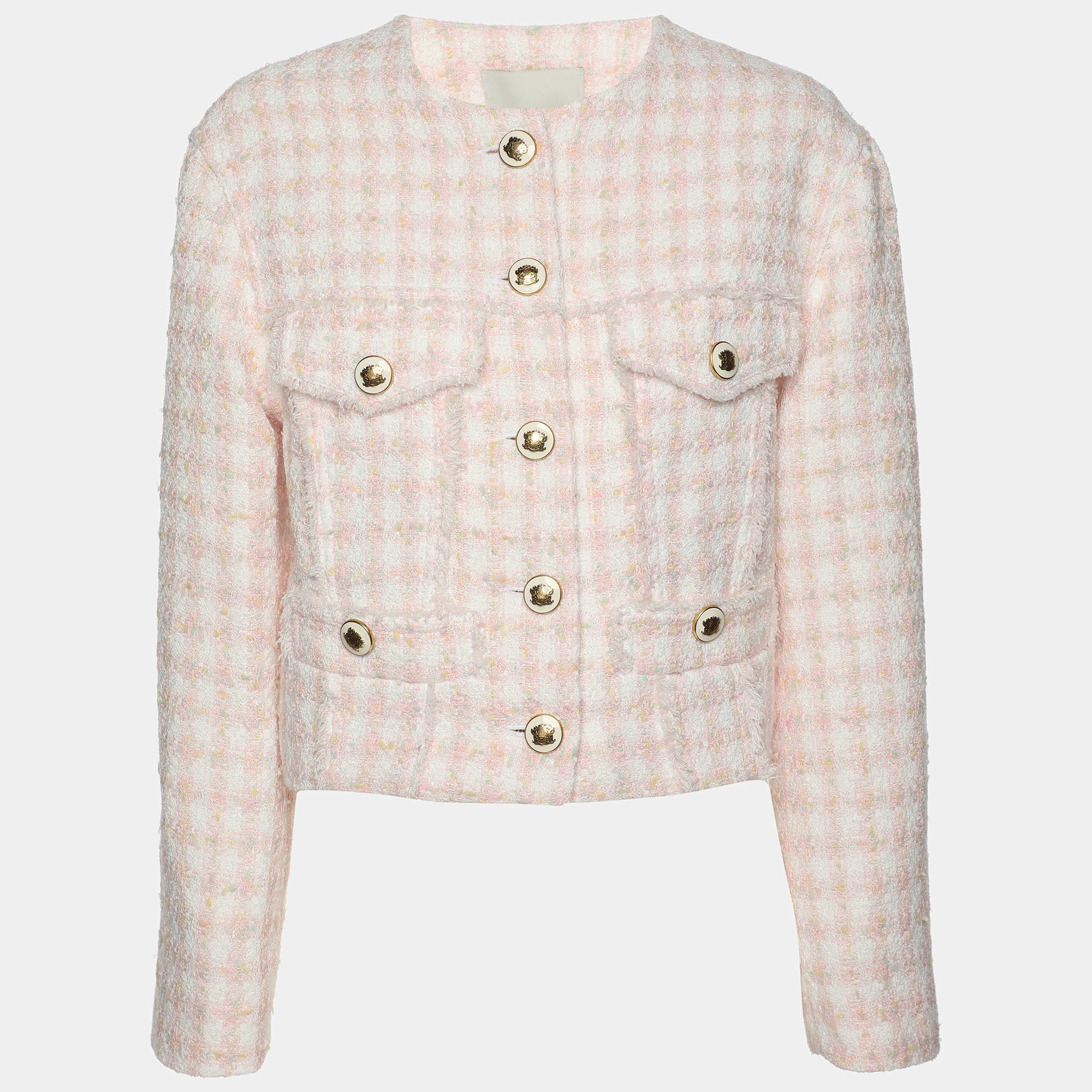 Sandro Pink Tweed Button Up Cropped Jacket S