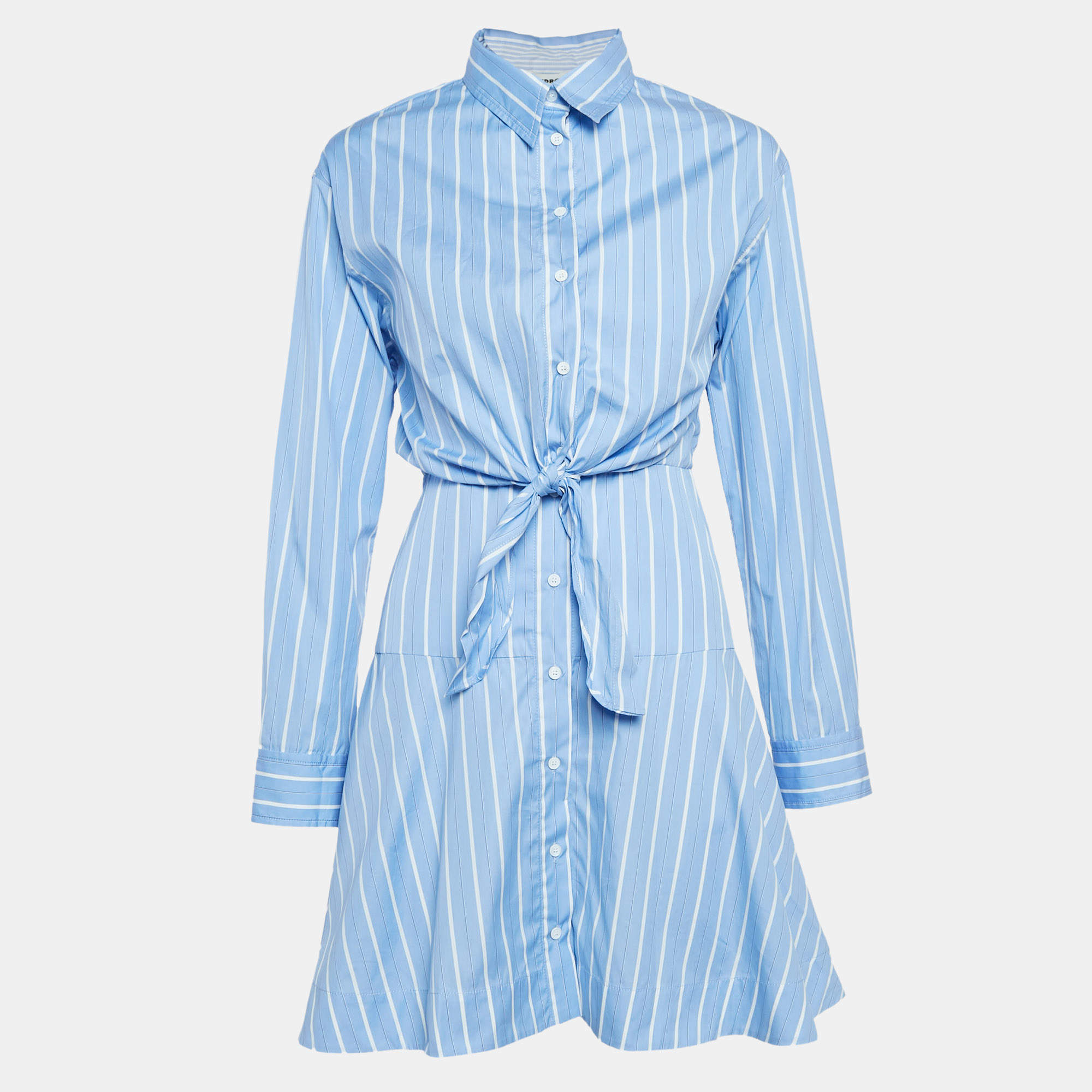 Pre Owned Sandro Blue Pinstripe Poplin Knotted Mini Shirt XS