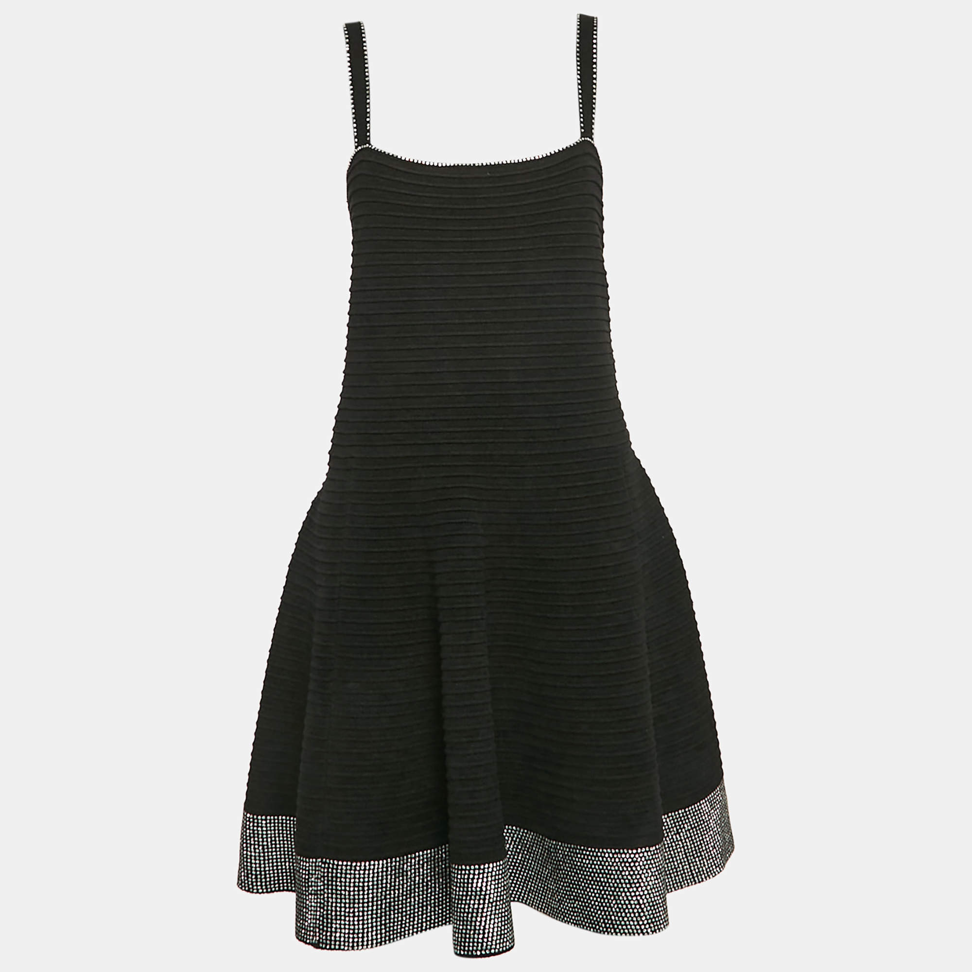 Pre Owned Sandro Black Rhinestone Embellished Stretch Knit Short Dress XL